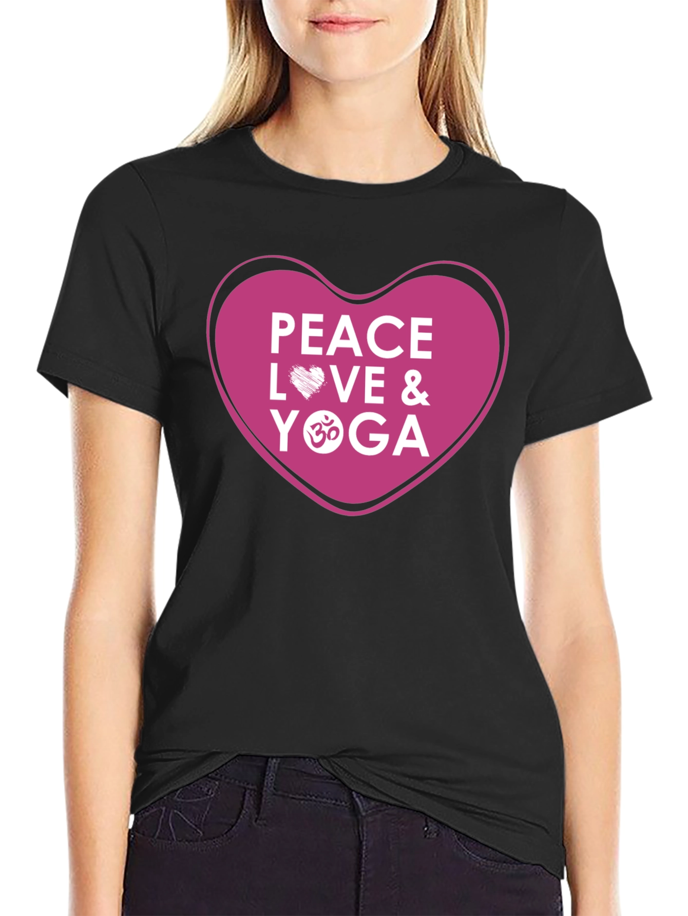 Peace Love Yoga T-Shirt - Black Cotton Blend