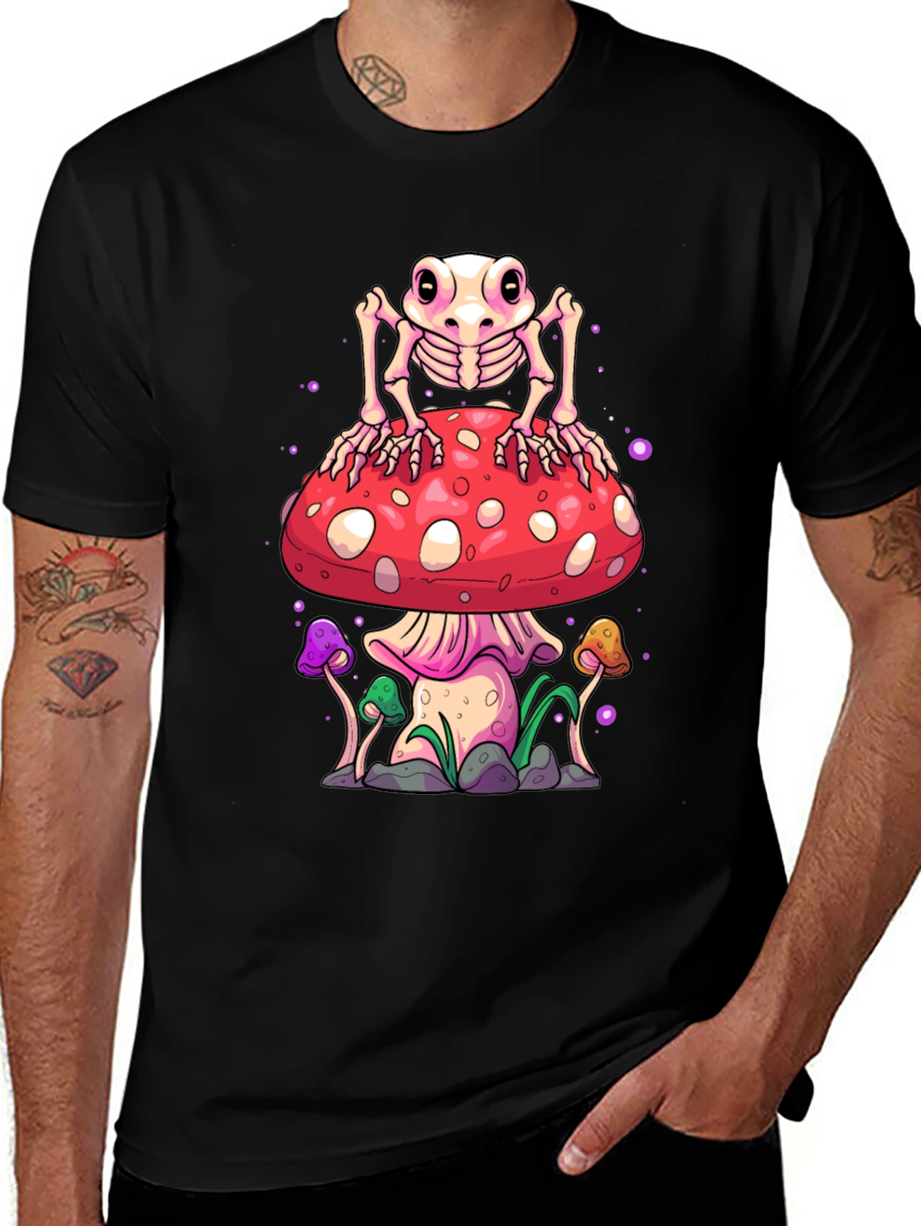 Skeleton Frog on Mushroom Graphic Tee
