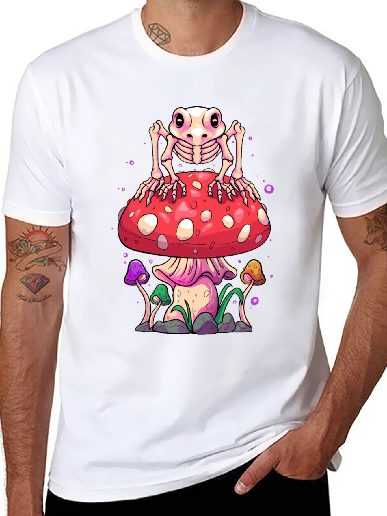 Skeleton Frog on Mushroom Graphic Tee