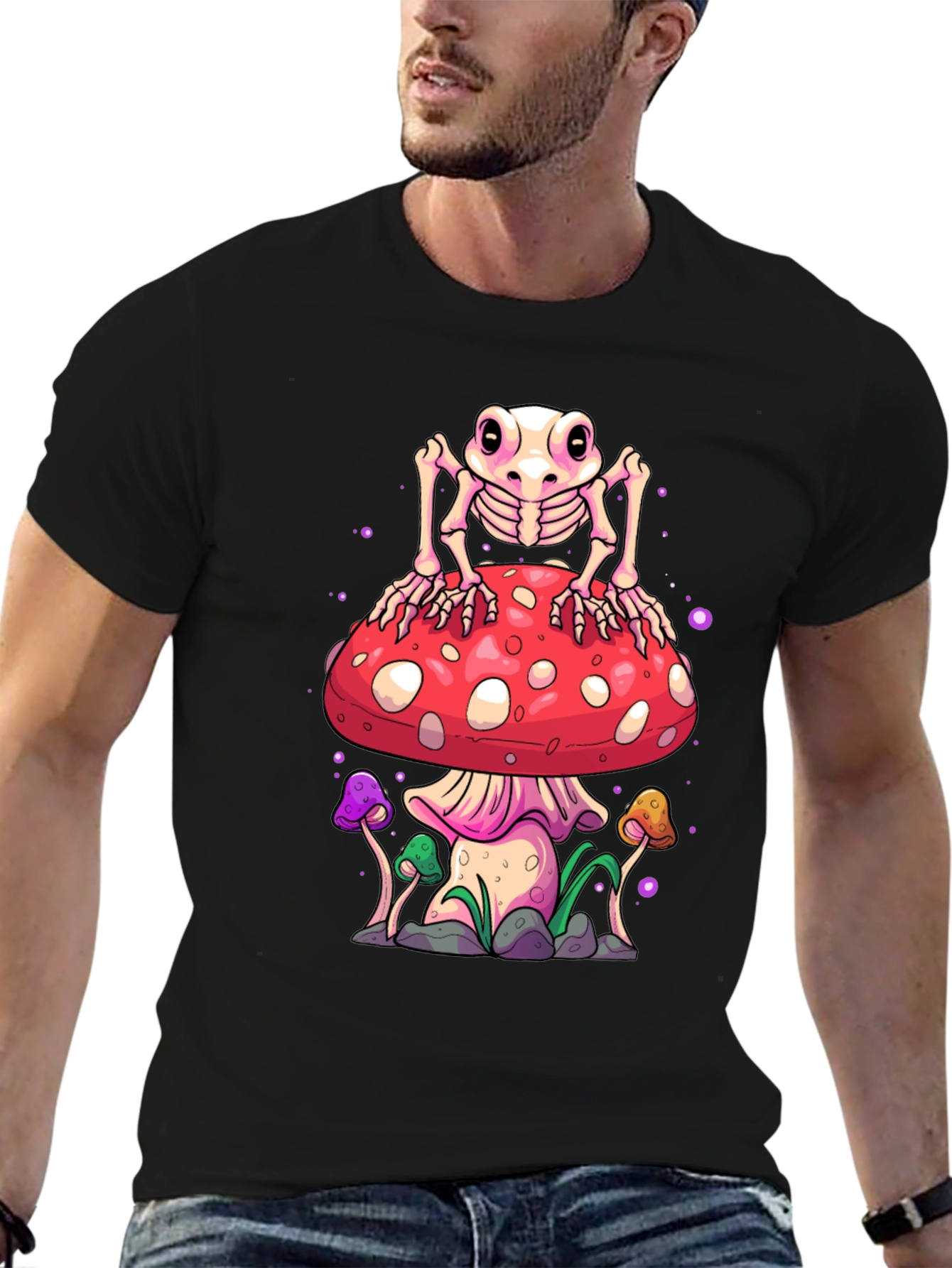 Skeleton Frog on Mushroom Graphic Tee
