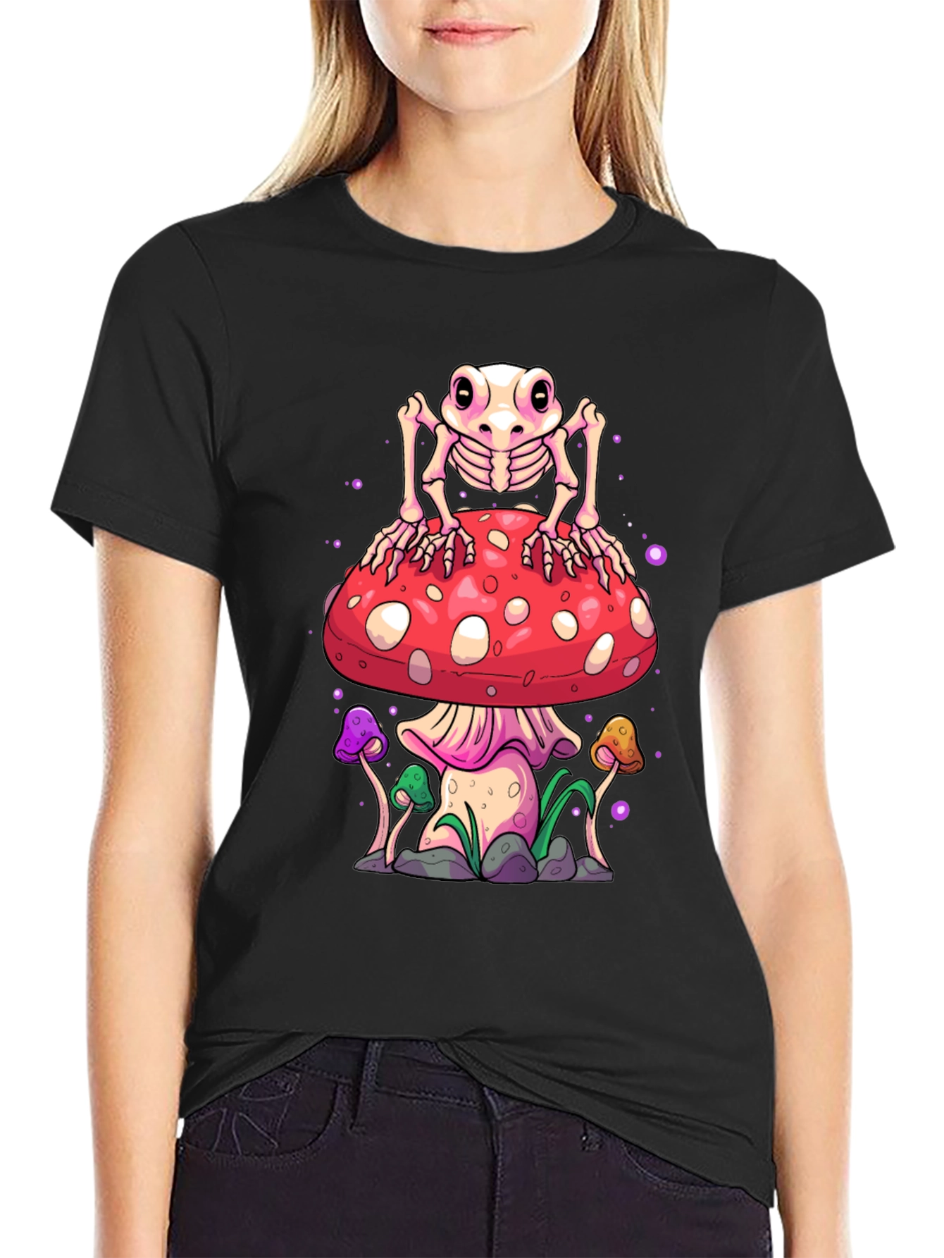 Skeleton Frog on Mushroom Graphic Tee
