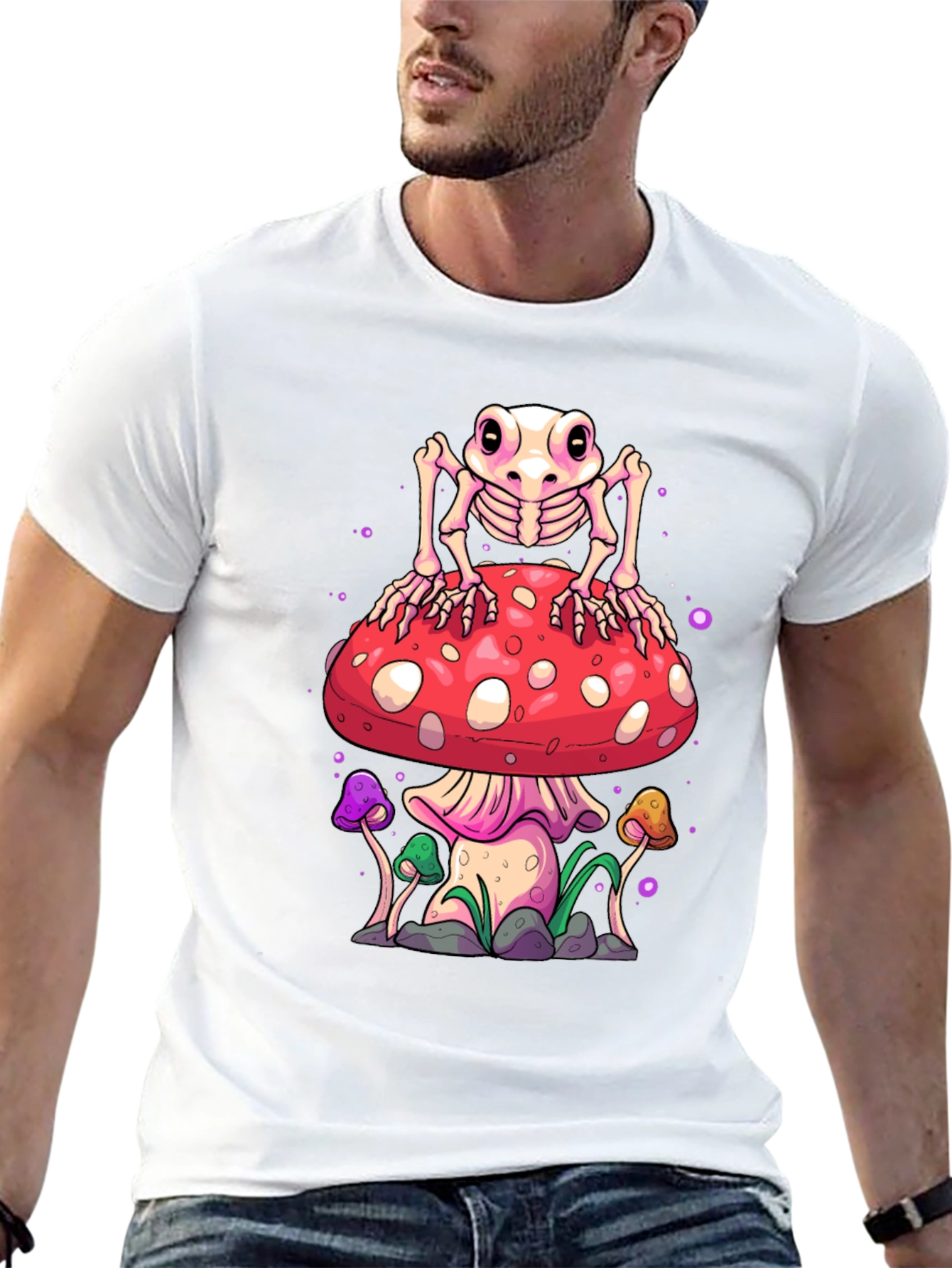 Skeleton Frog on Mushroom Graphic Tee