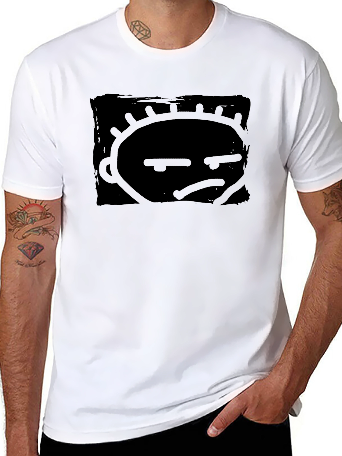 Grumpy Face Graphic Print Black T-Shirt