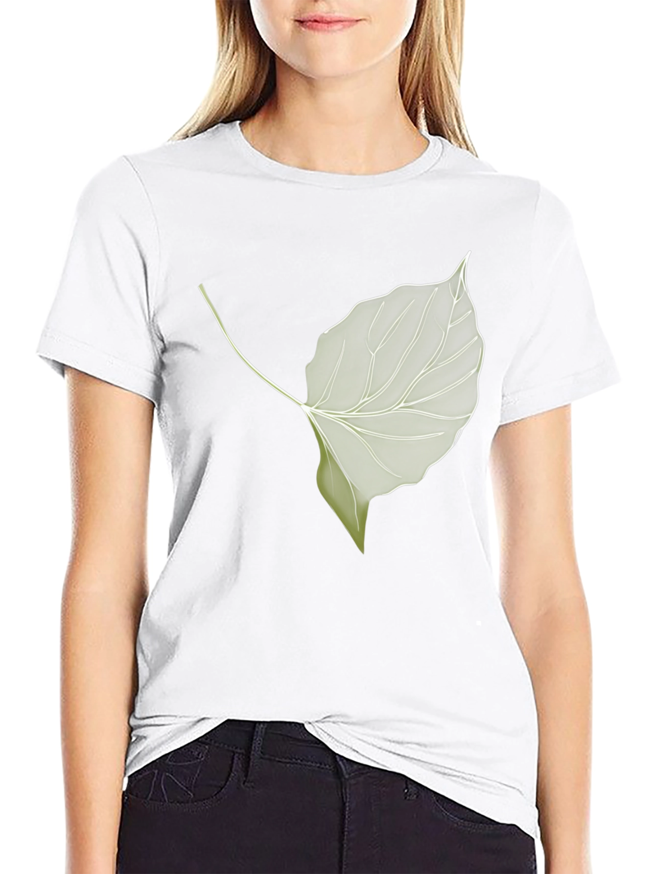 Leaf Print Black T-Shirt - Nature Inspired Style