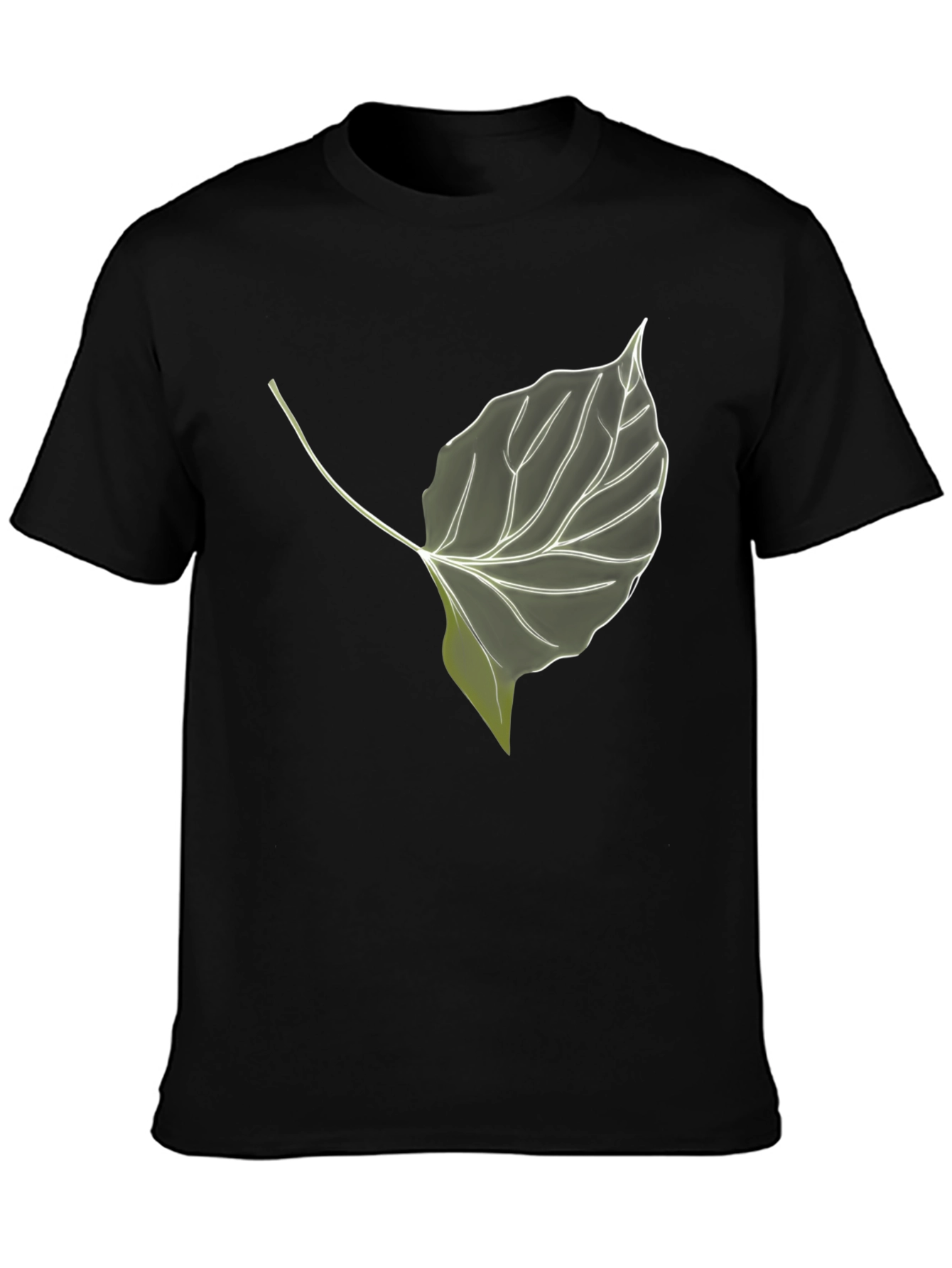 Leaf Print Black T-Shirt - Nature Inspired Style