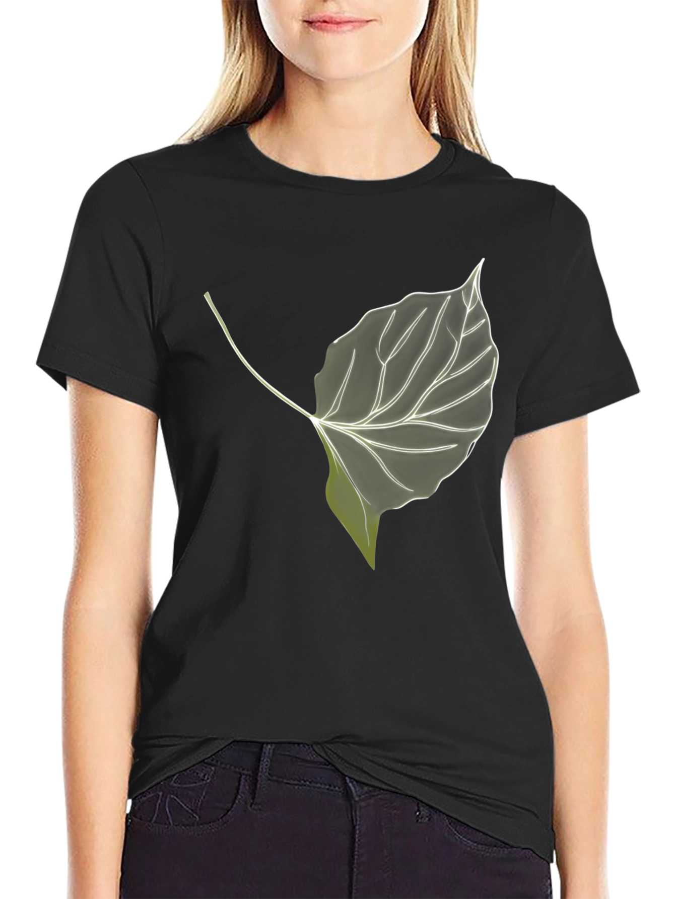 Leaf Print Black T-Shirt - Nature Inspired Style