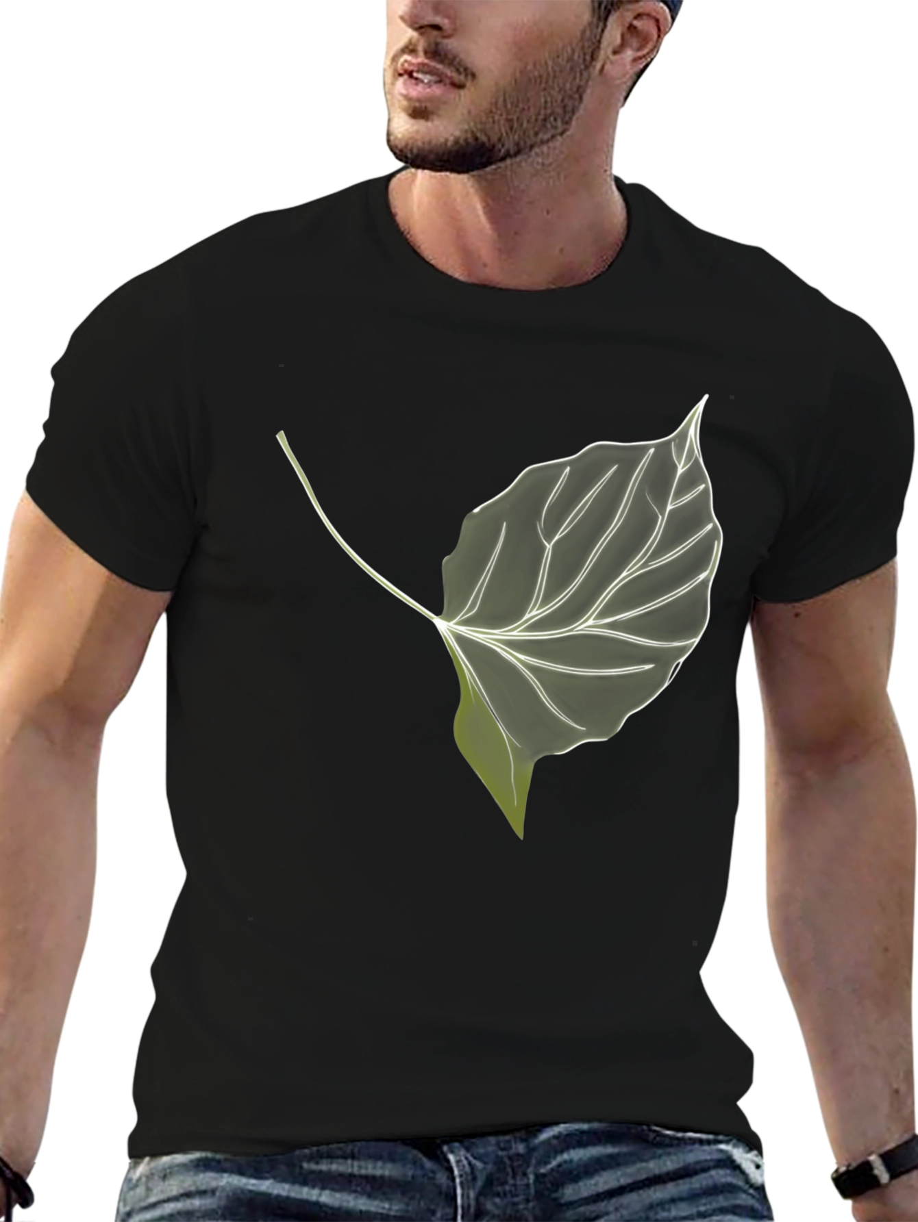 Leaf Print Black T-Shirt - Nature Inspired Style