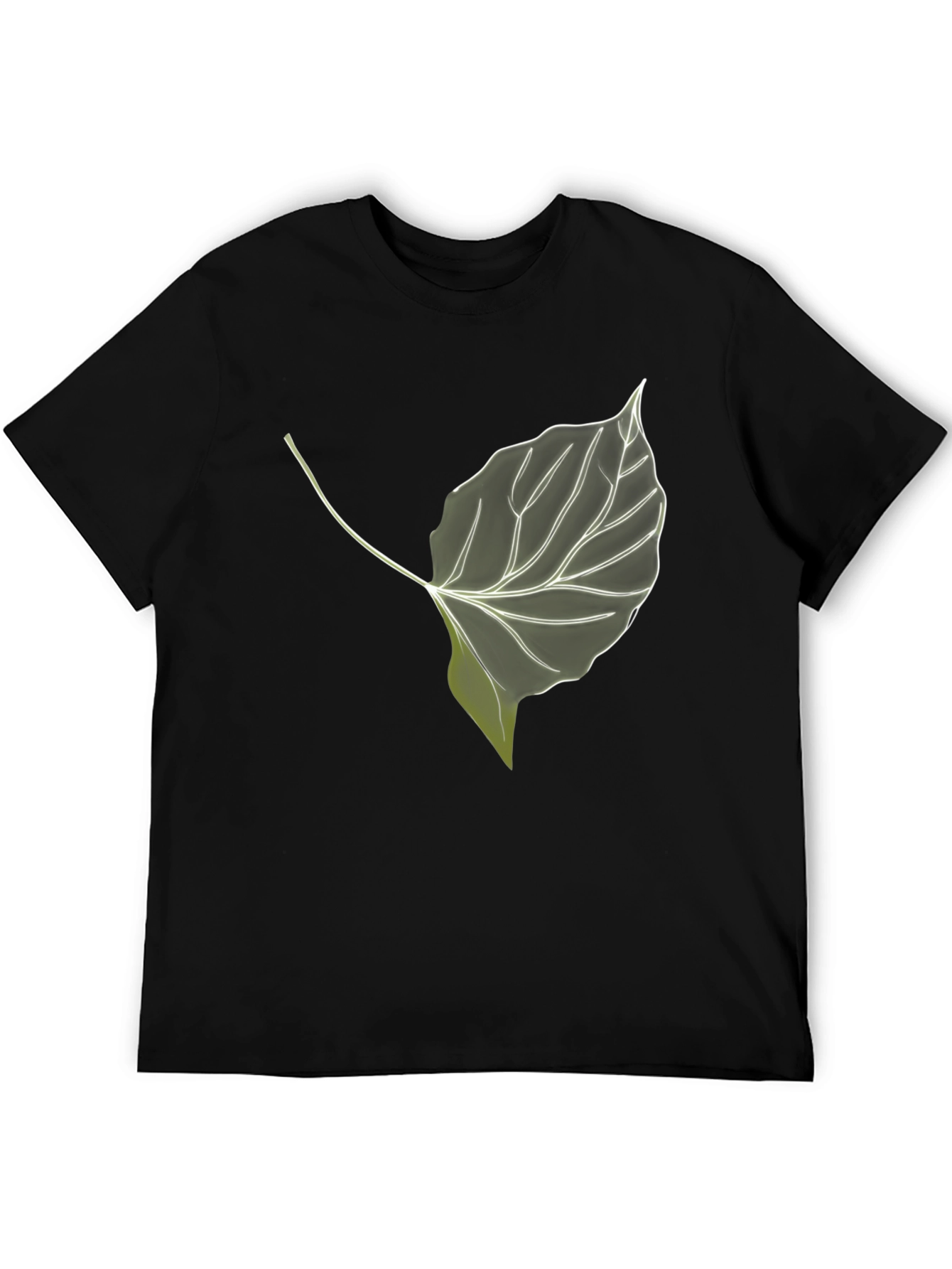 Leaf Print Black T-Shirt - Nature Inspired Style