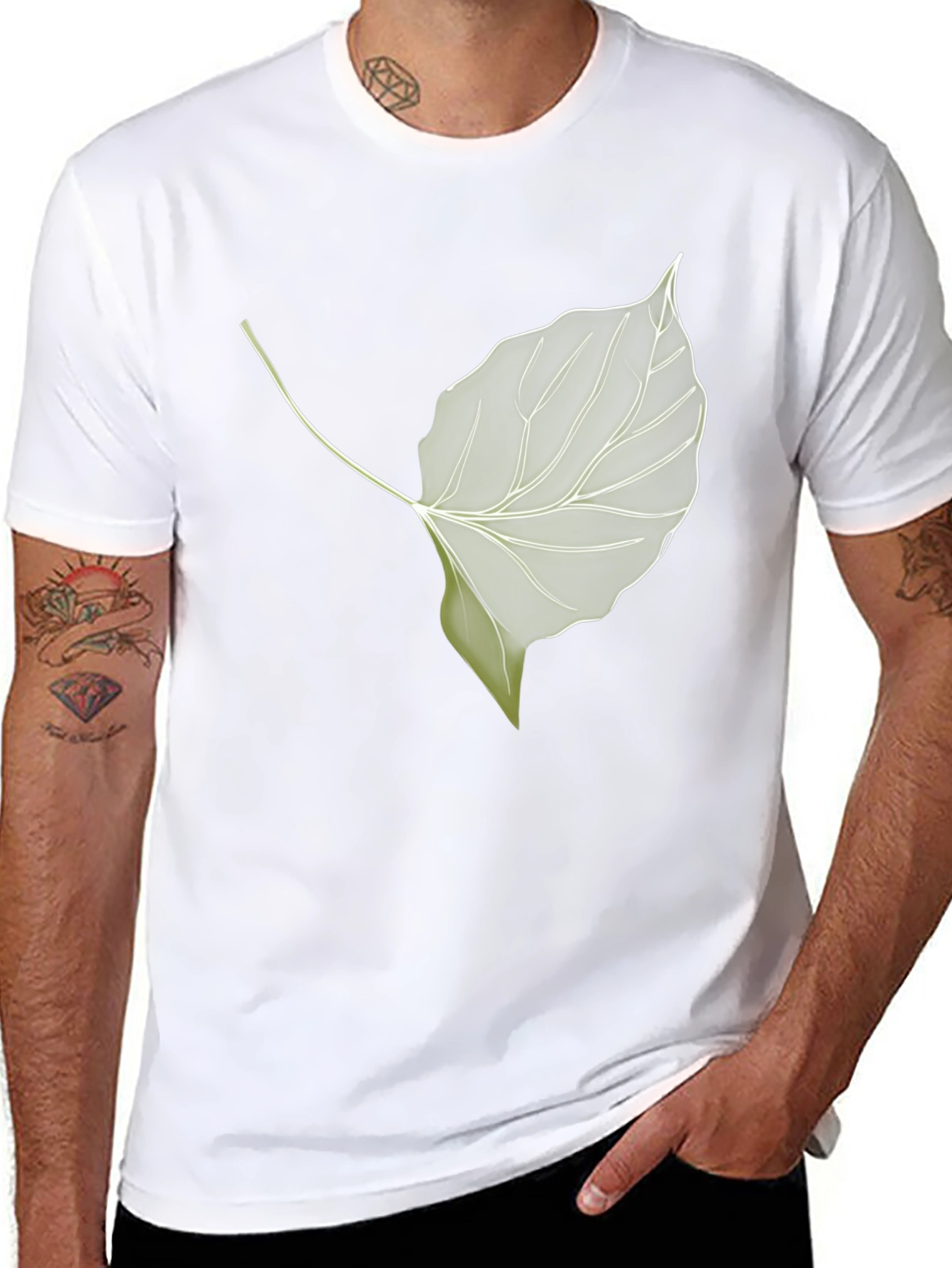 Leaf Print Black T-Shirt - Nature Inspired Style