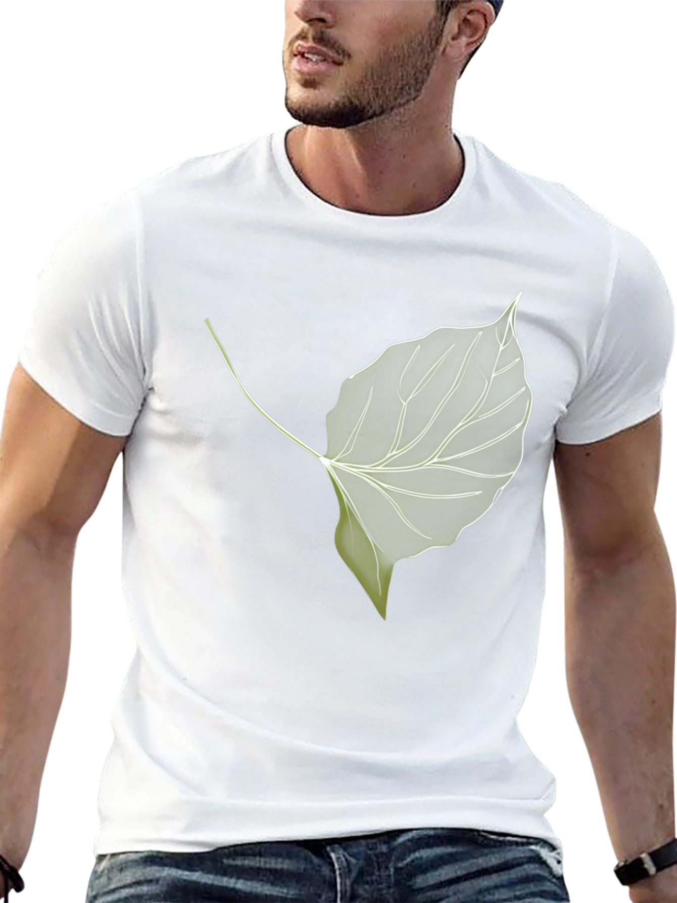 Leaf Print Black T-Shirt - Nature Inspired Style