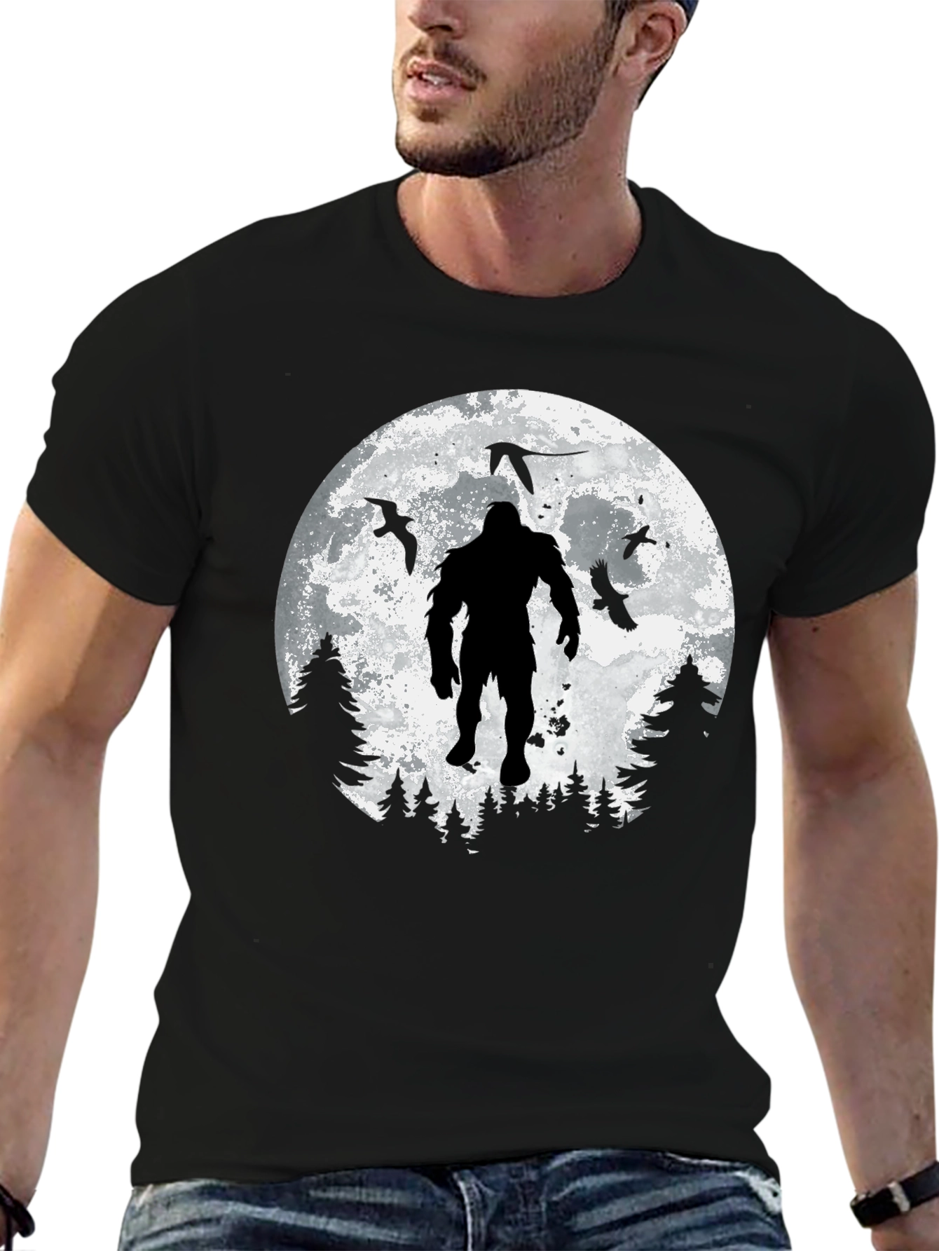 Bigfoot Moon Graphic T-Shirt - Black