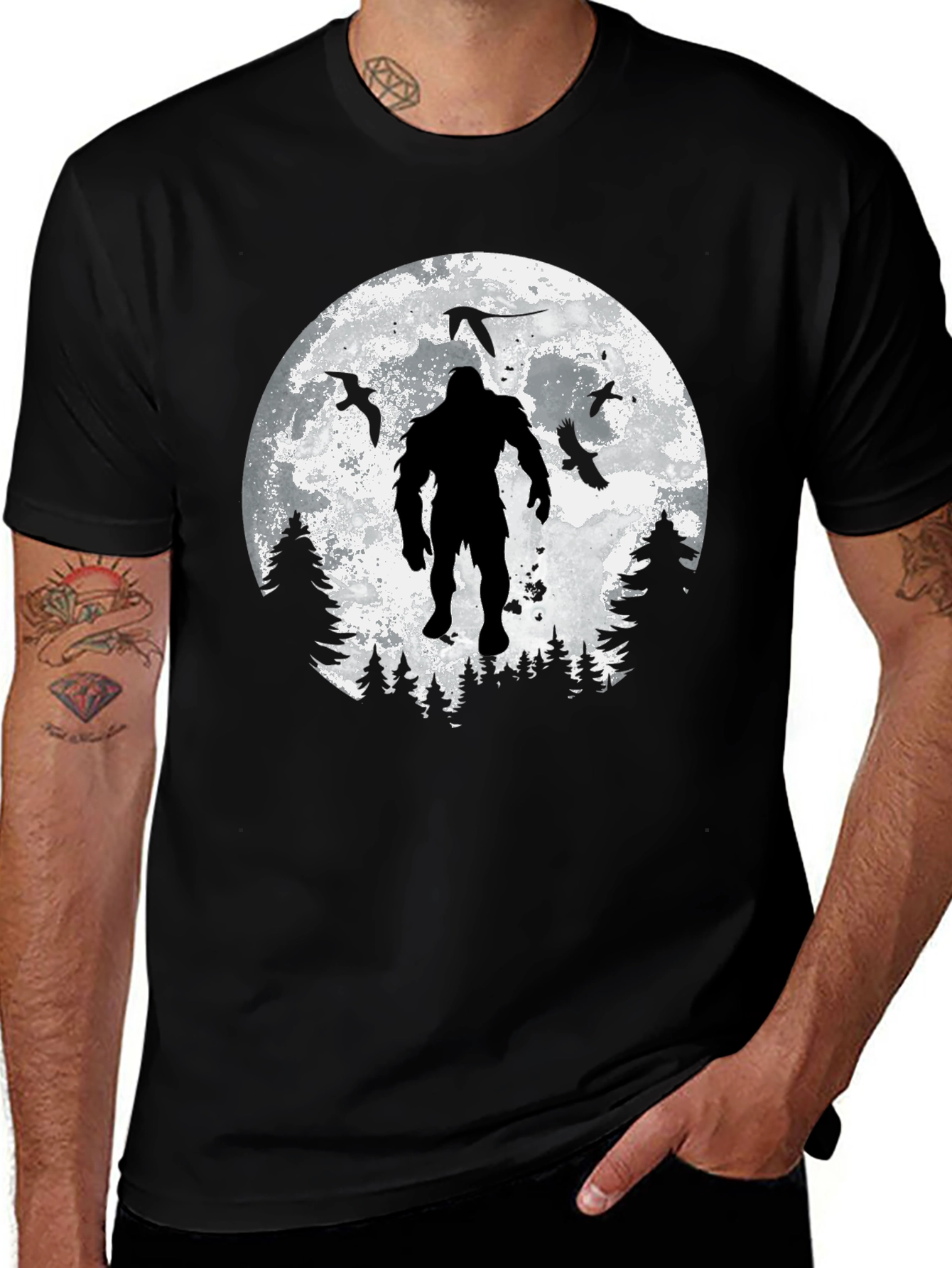 Bigfoot Moon Graphic T-Shirt - Black
