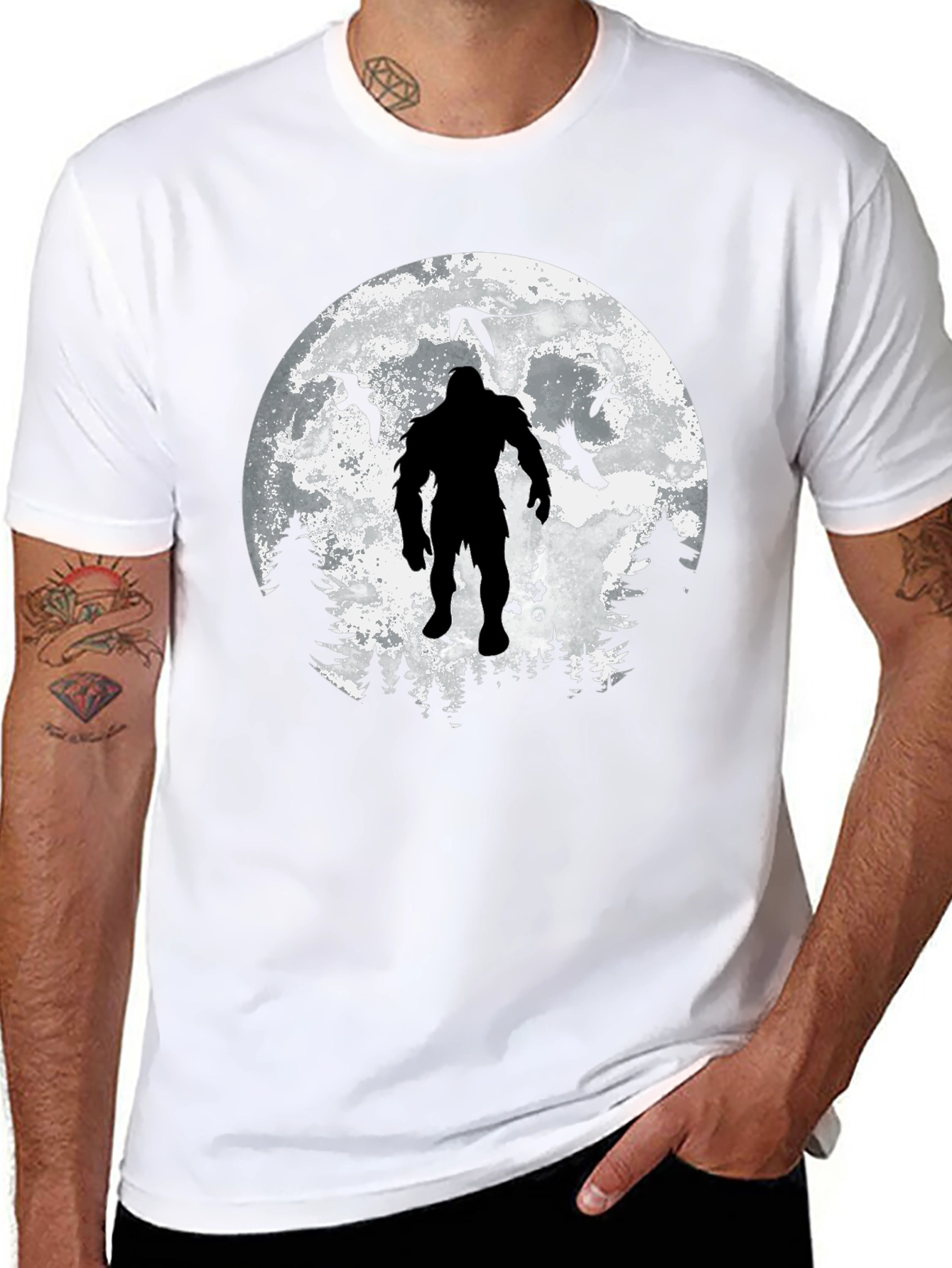Bigfoot Moon Graphic T-Shirt - Black