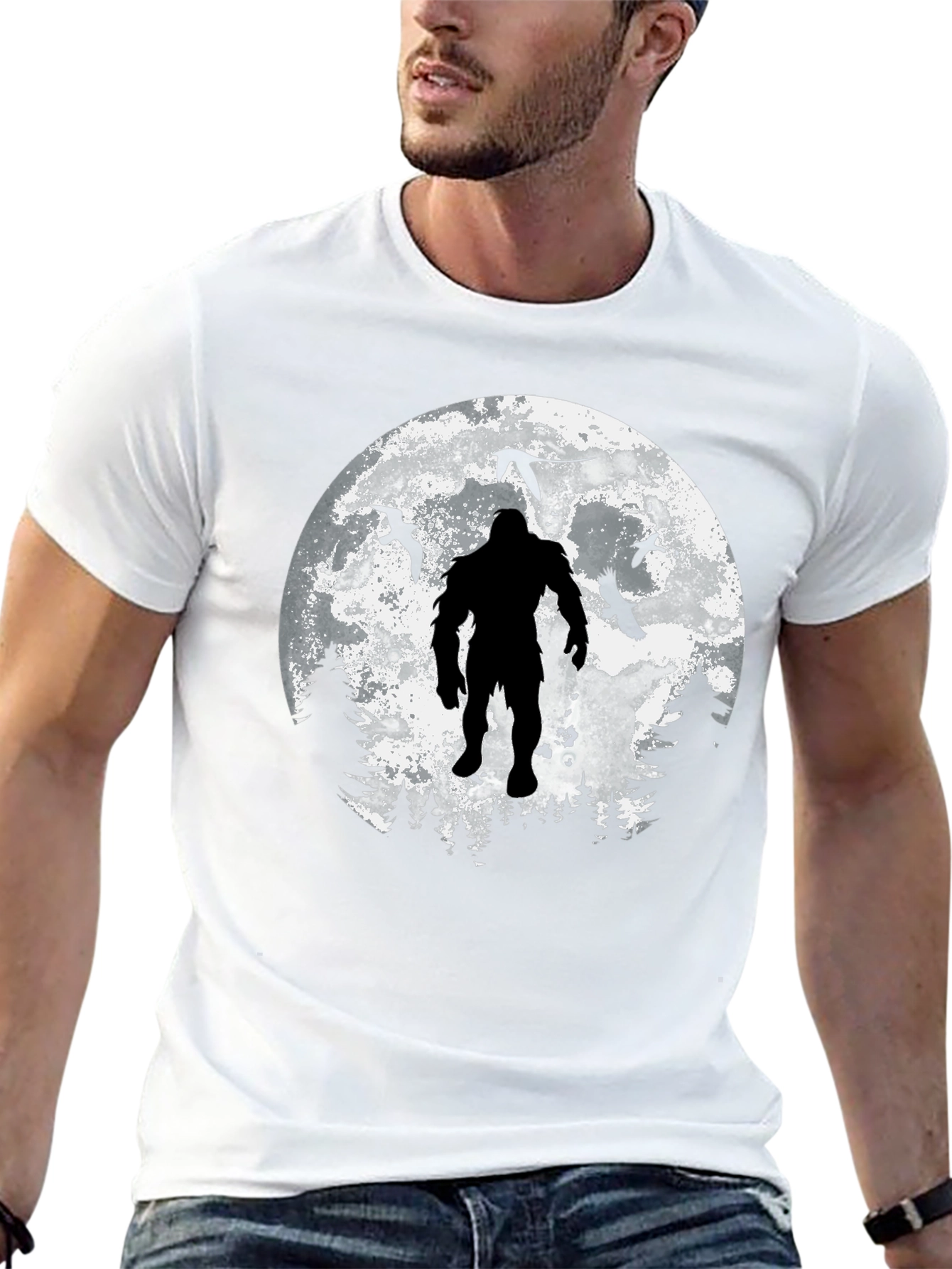 Bigfoot Moon Graphic T-Shirt - Black