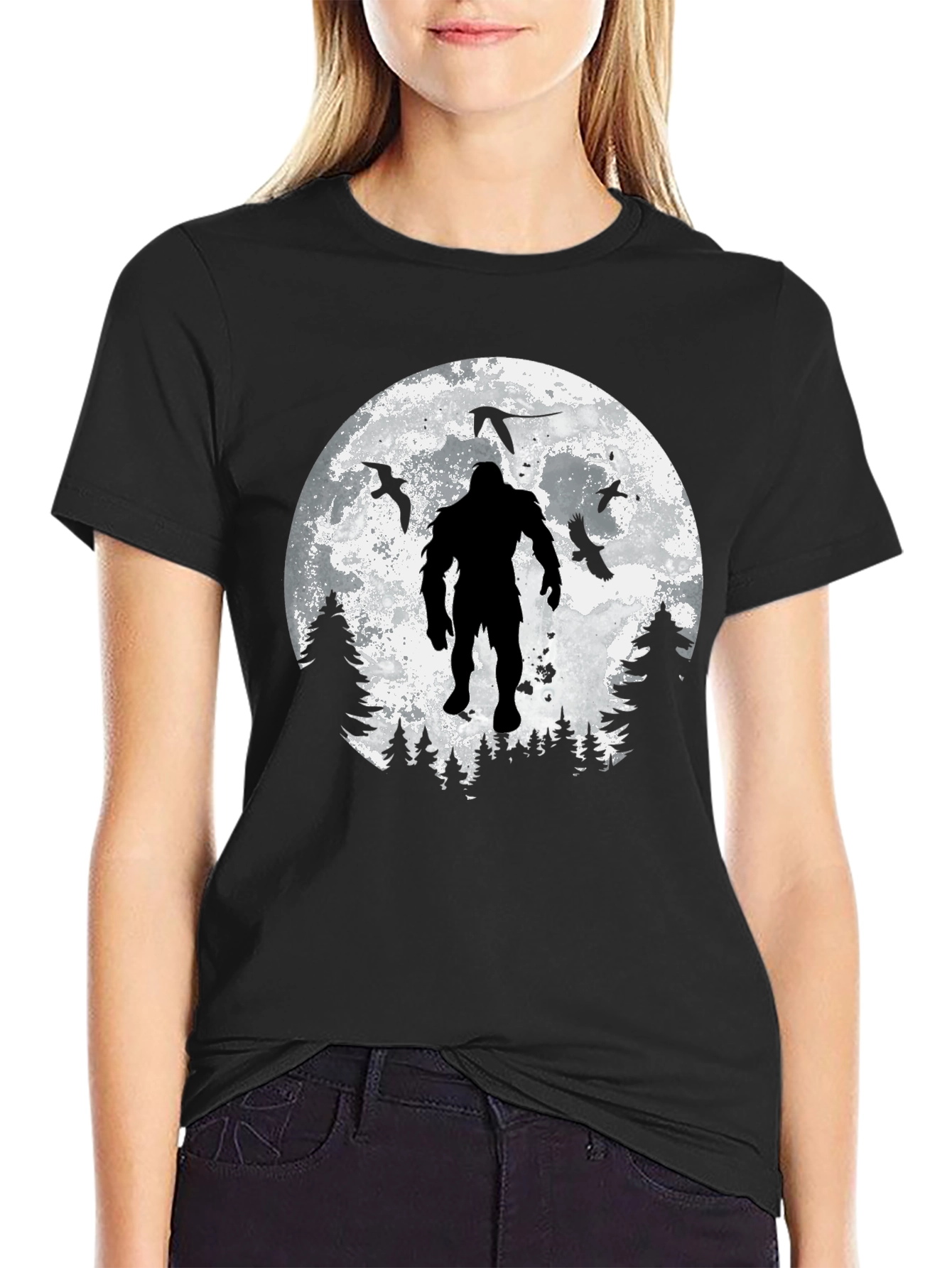 Bigfoot Moon Graphic T-Shirt - Black