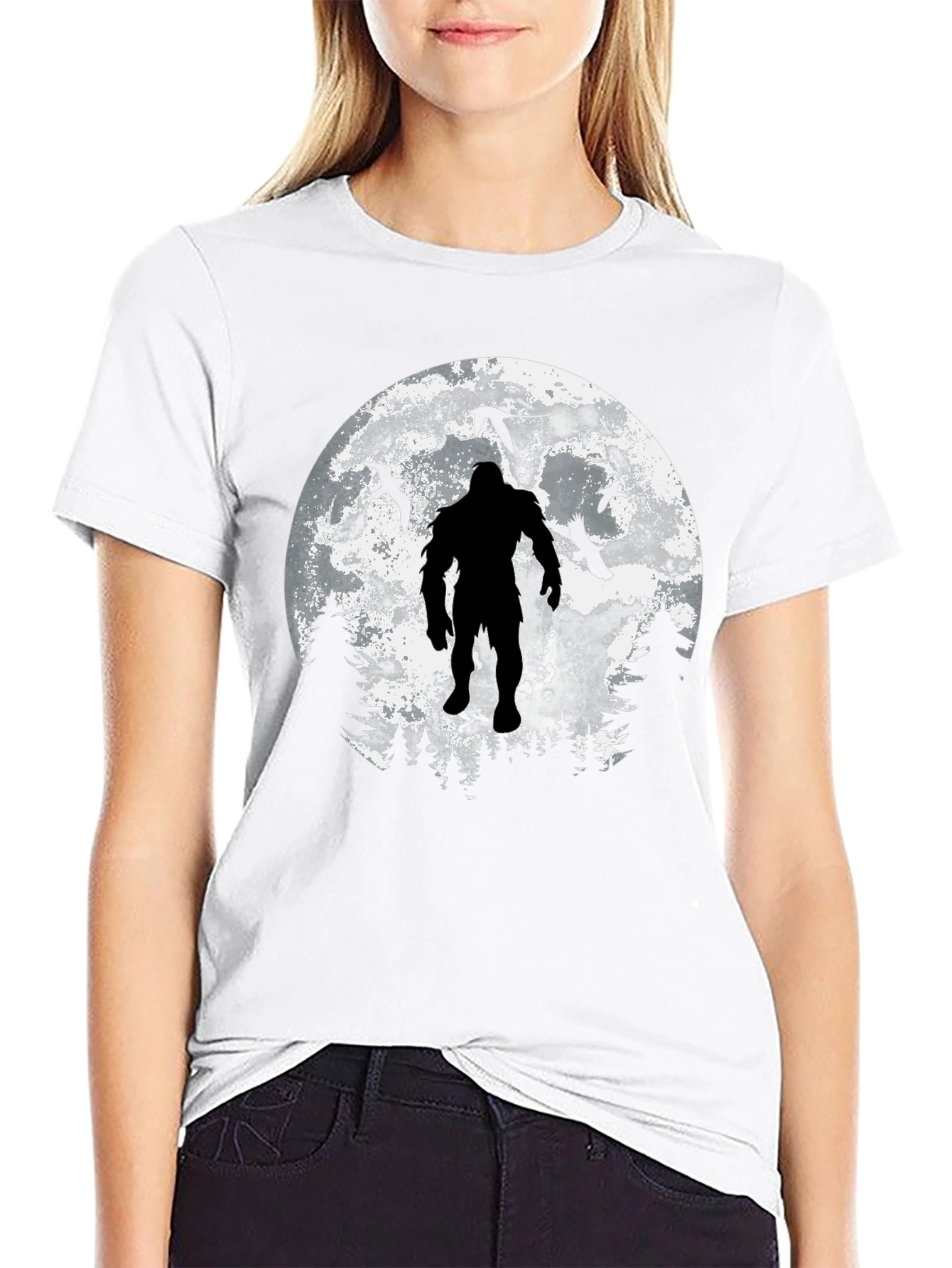 Bigfoot Moon Graphic T-Shirt - Black