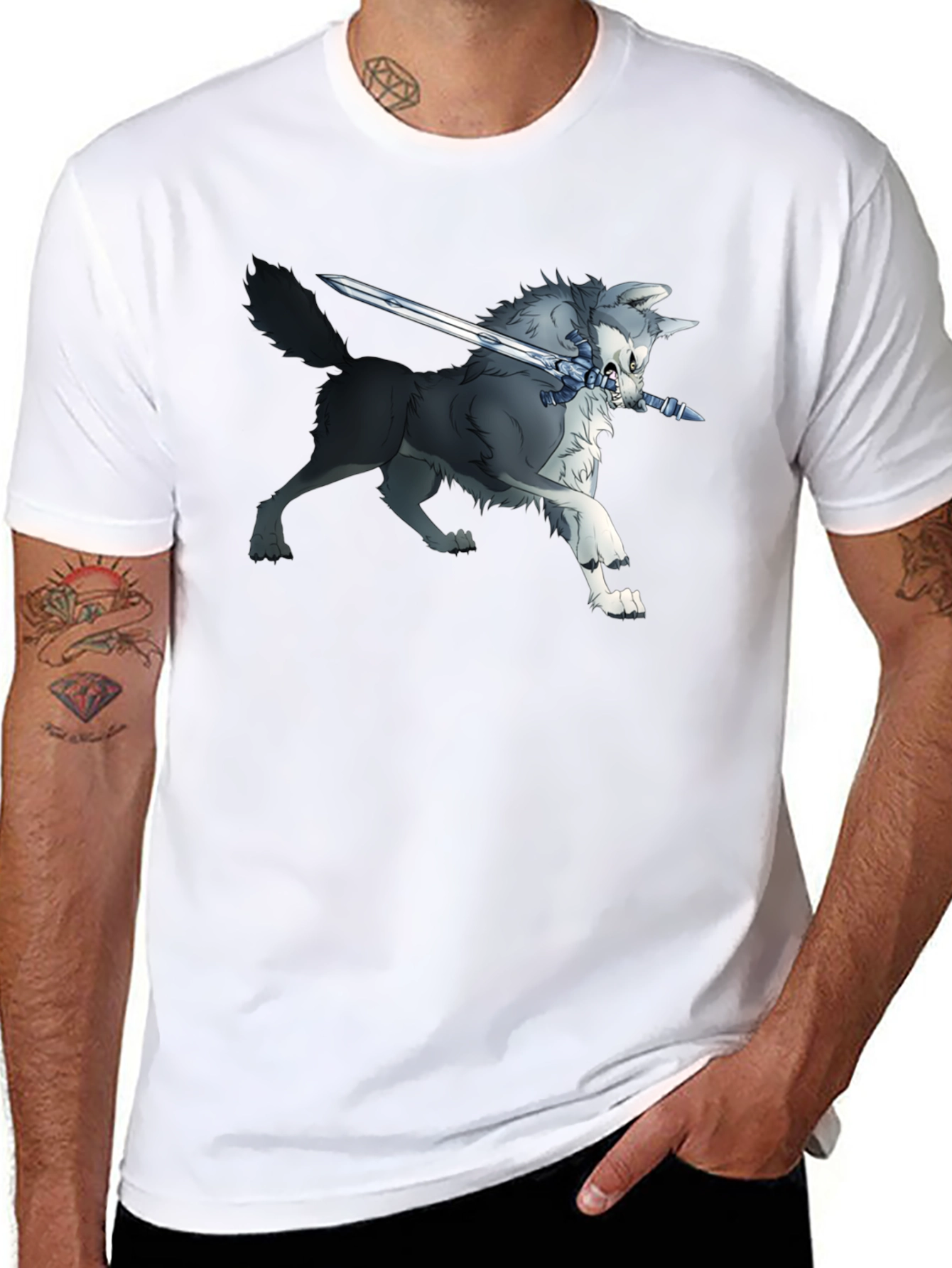 Wolf and Sword Graphic T-Shirt - Black