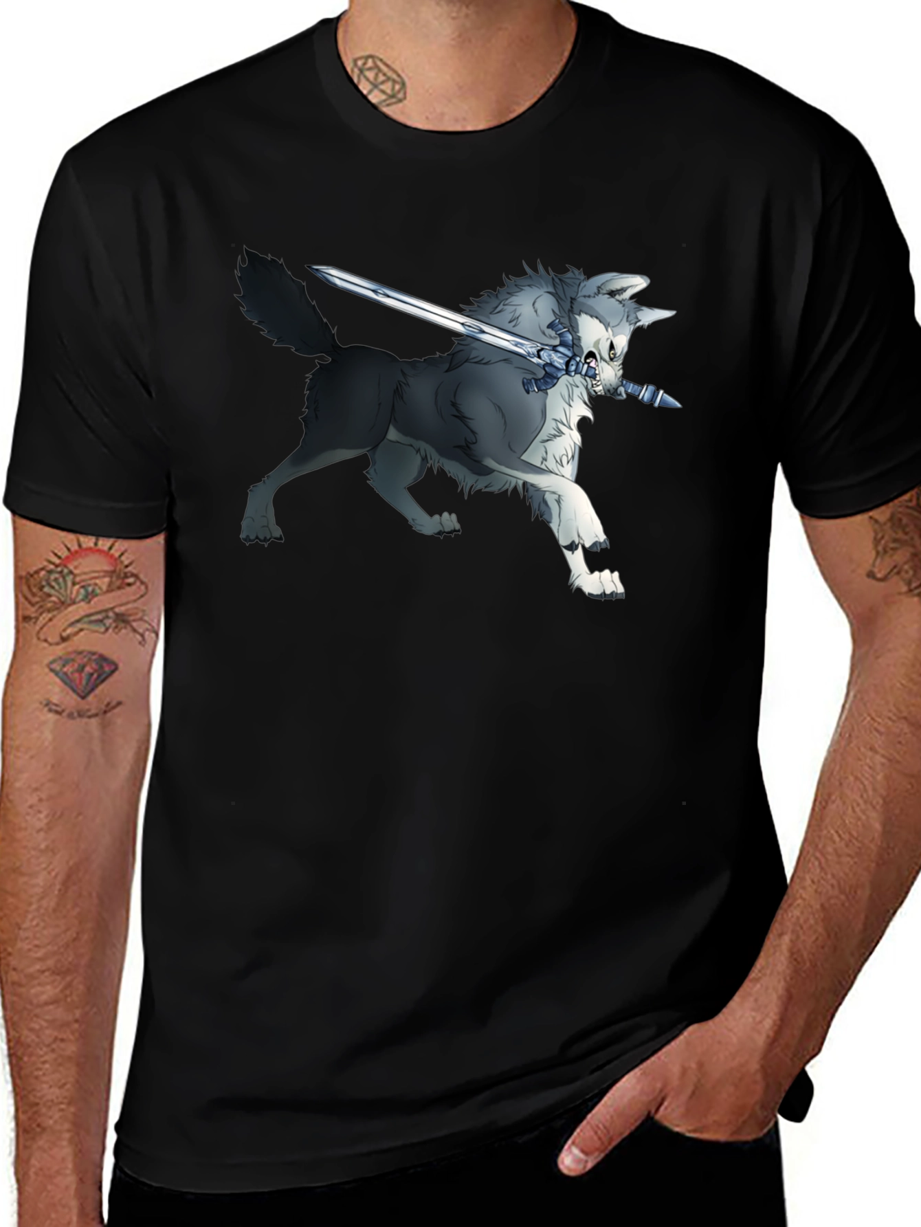 Wolf and Sword Graphic T-Shirt - Black