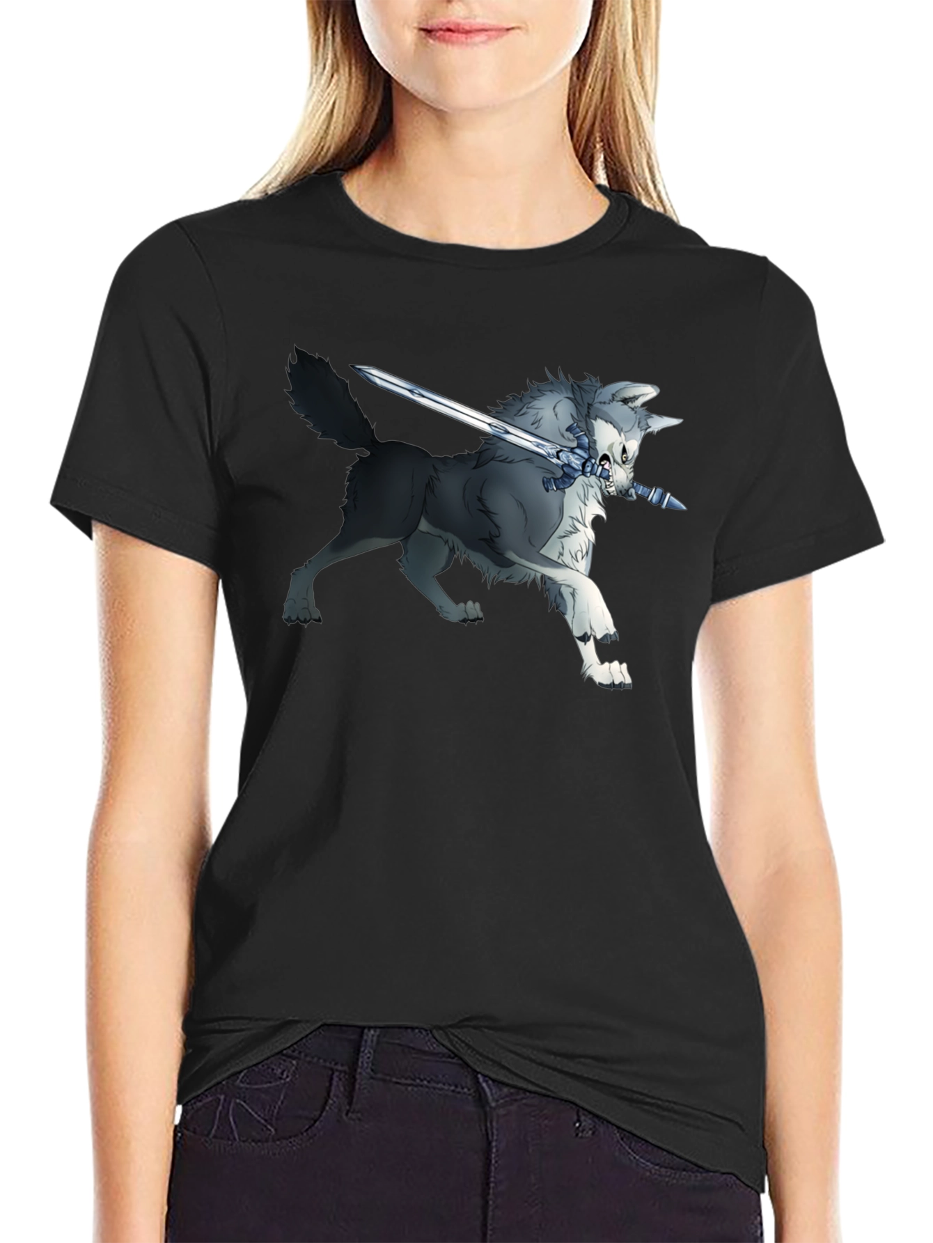 Wolf and Sword Graphic T-Shirt - Black