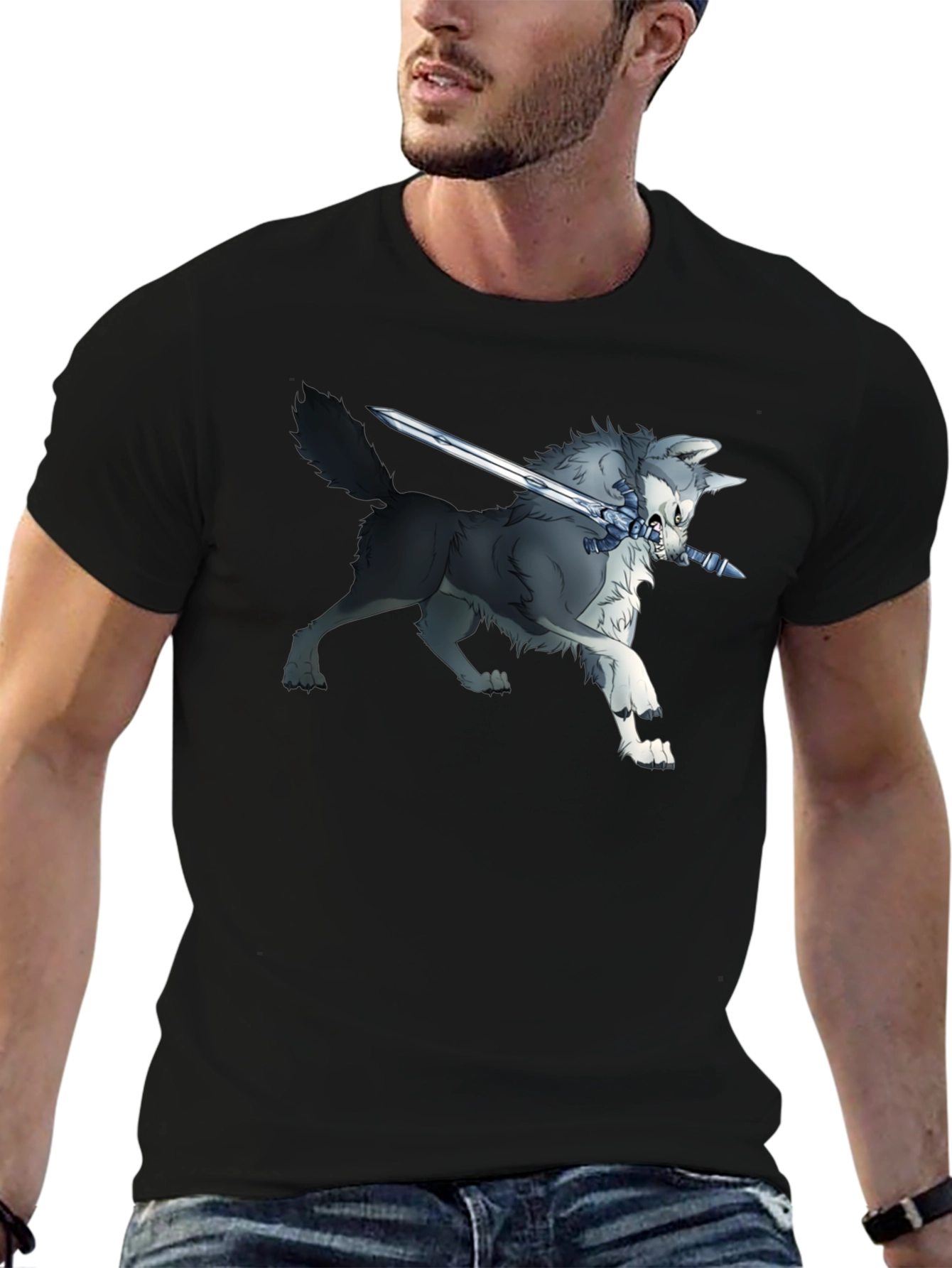 Wolf and Sword Graphic T-Shirt - Black