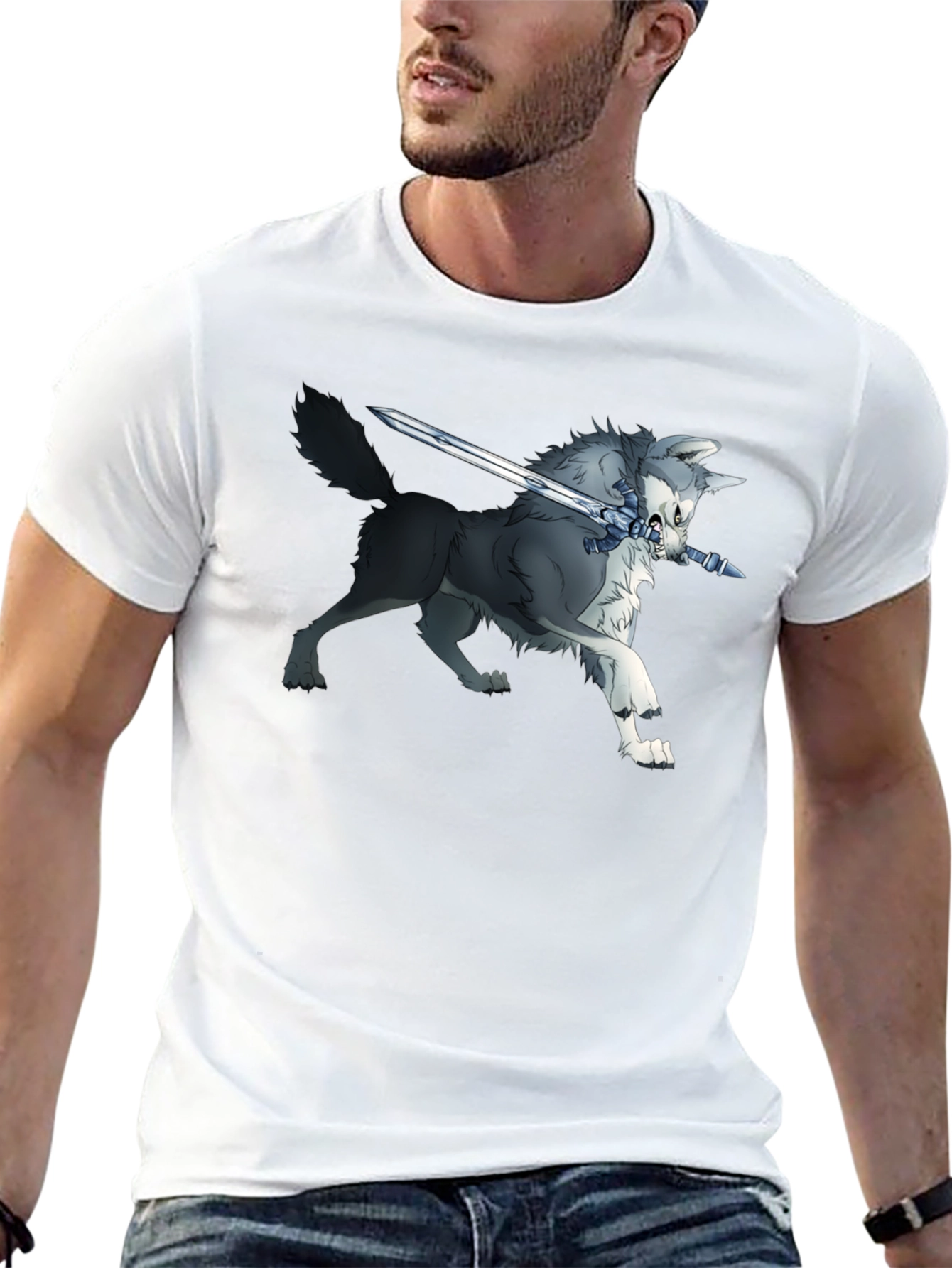 Wolf and Sword Graphic T-Shirt - Black