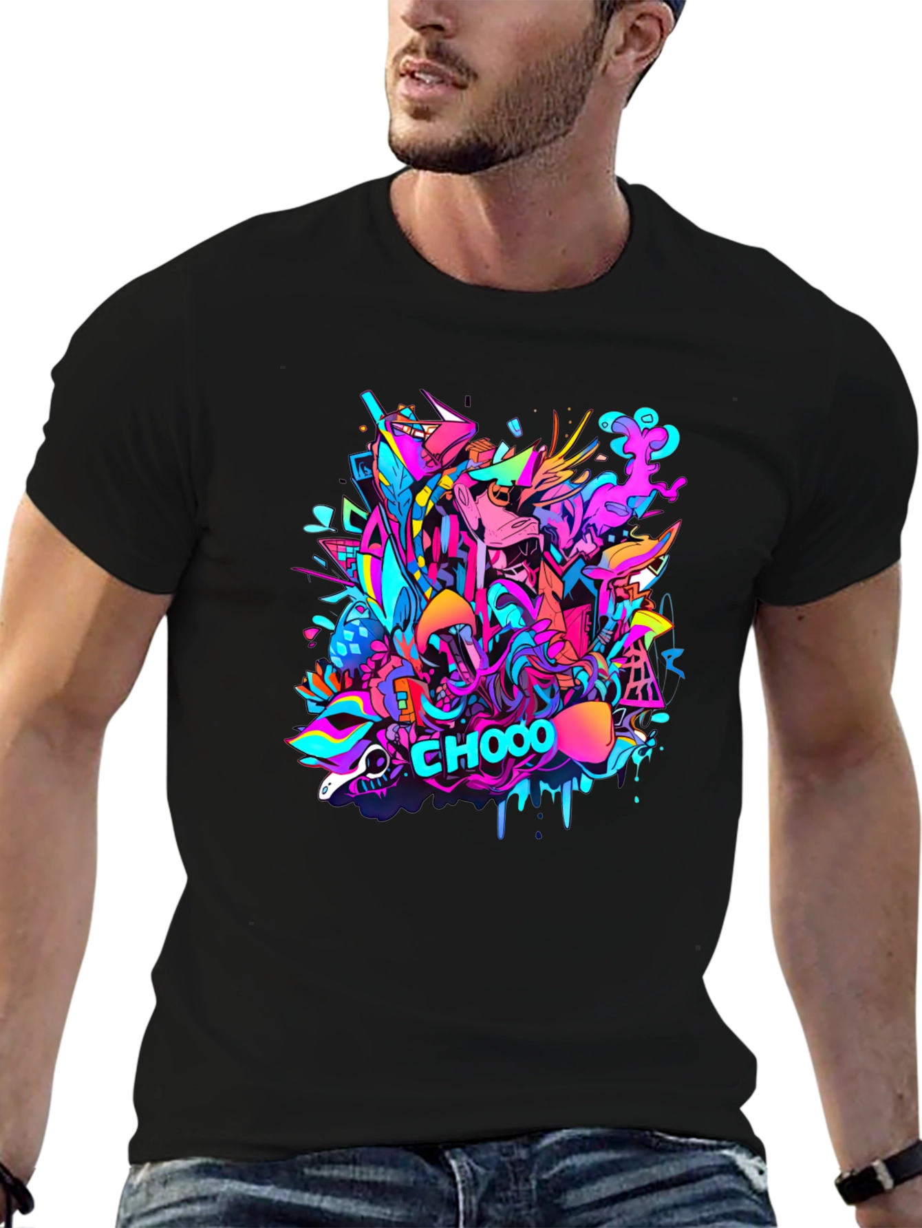 Vibrant Graffiti Art Black T-Shirt - CHOOO