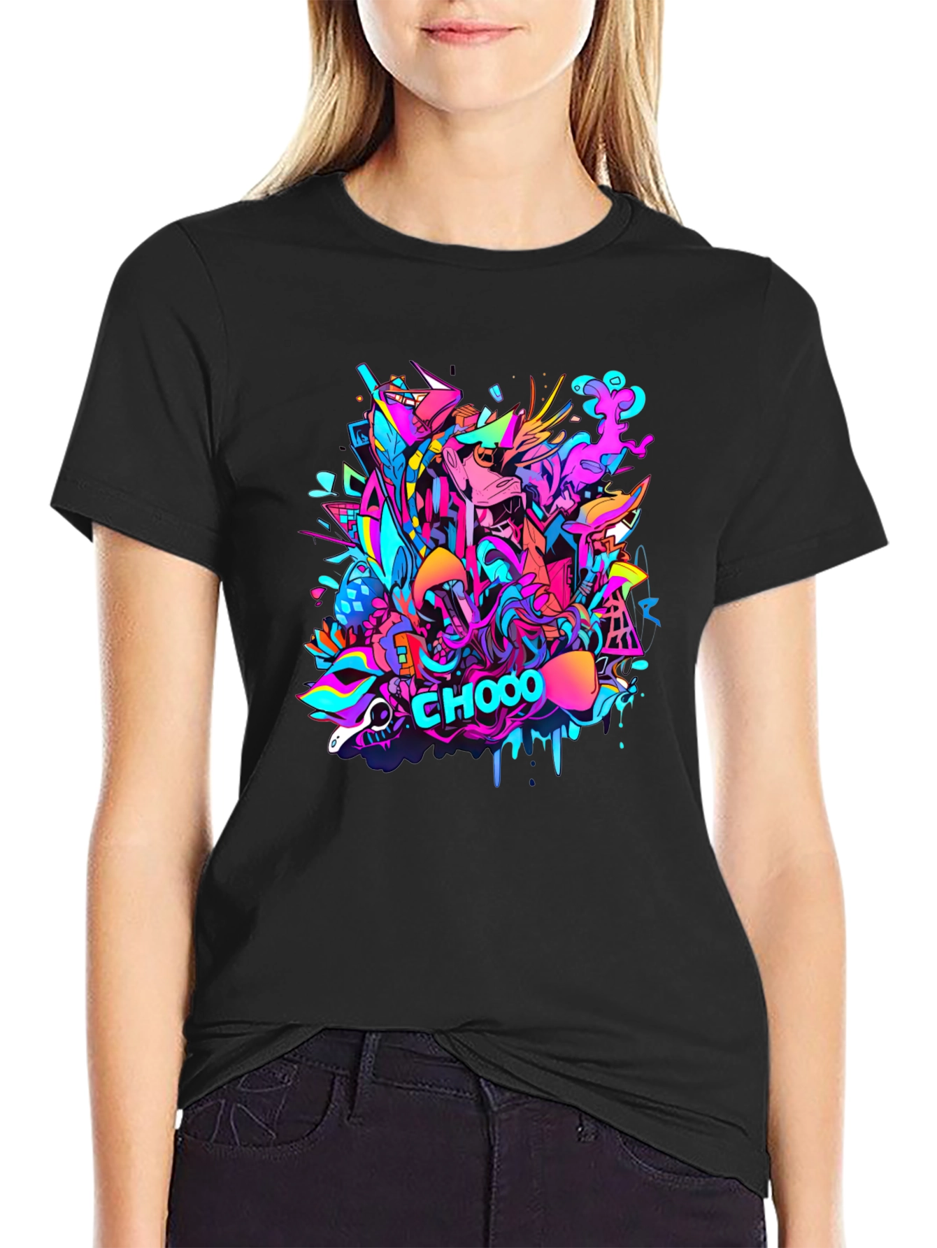 Vibrant Graffiti Art Black T-Shirt - CHOOO