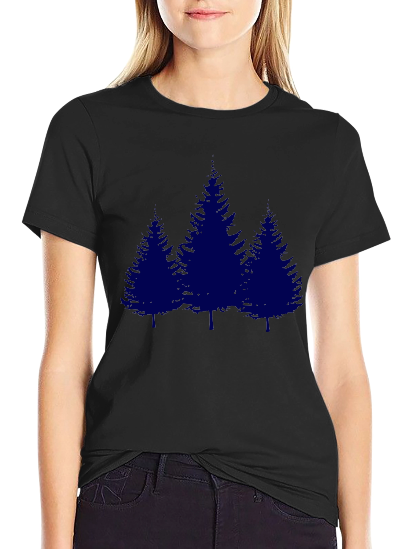 Mens Black T-shirt with Blue Pine Tree Graphic