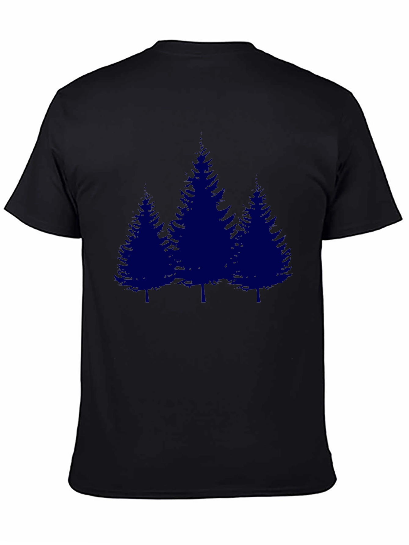 Mens Black T-shirt with Blue Pine Tree Graphic