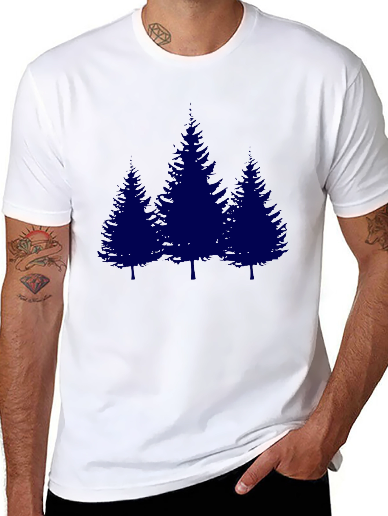 Mens Black T-shirt with Blue Pine Tree Graphic