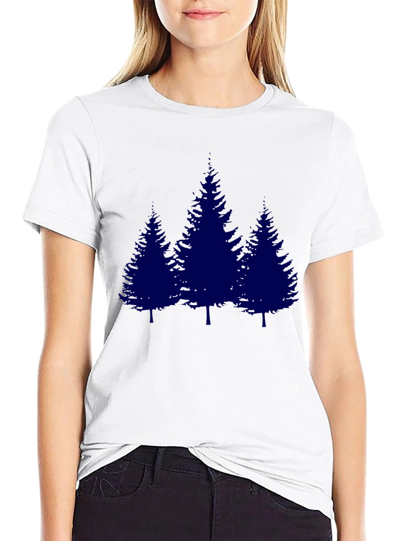 Mens Black T-shirt with Blue Pine Tree Graphic