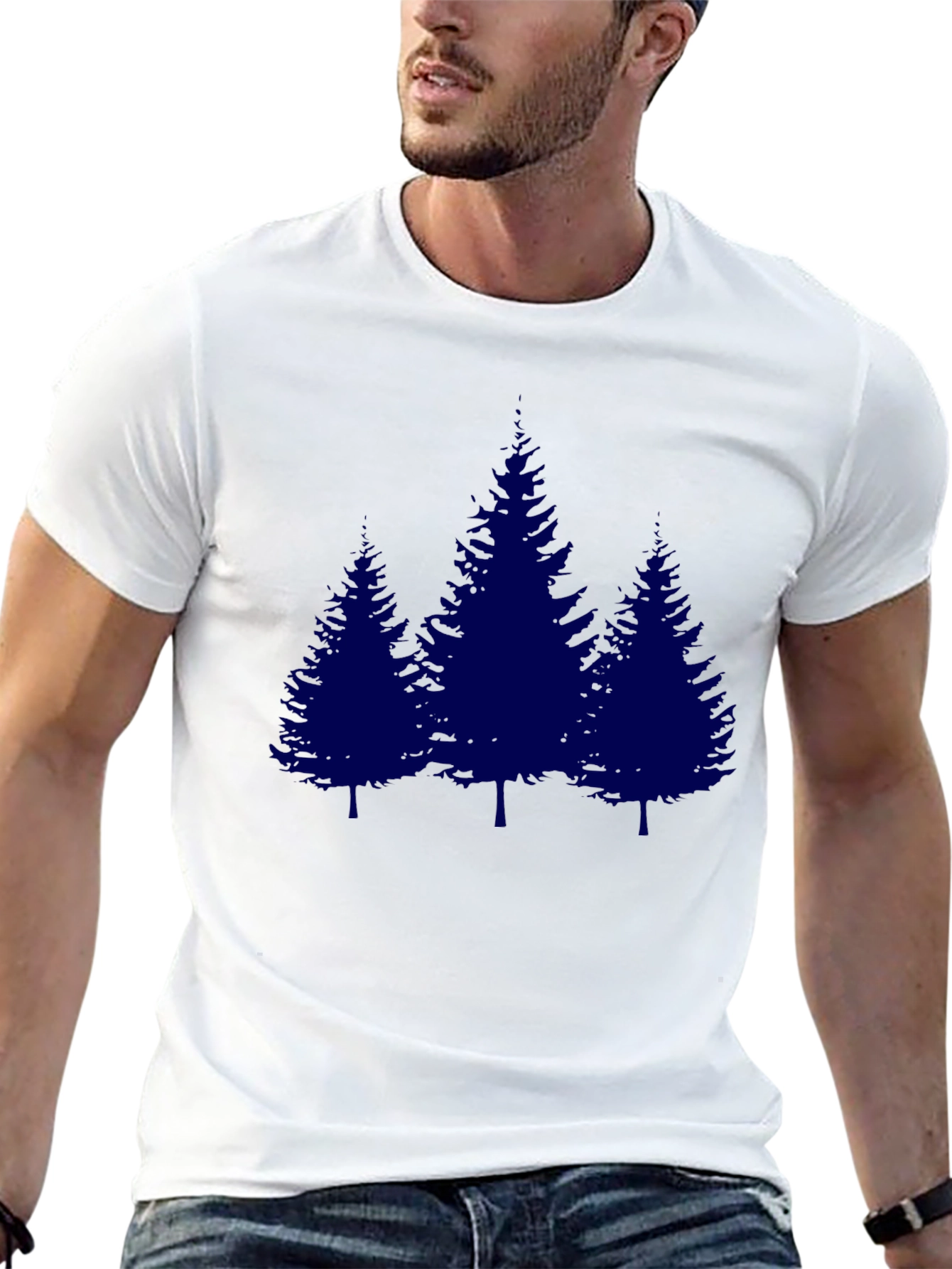 Mens Black T-shirt with Blue Pine Tree Graphic