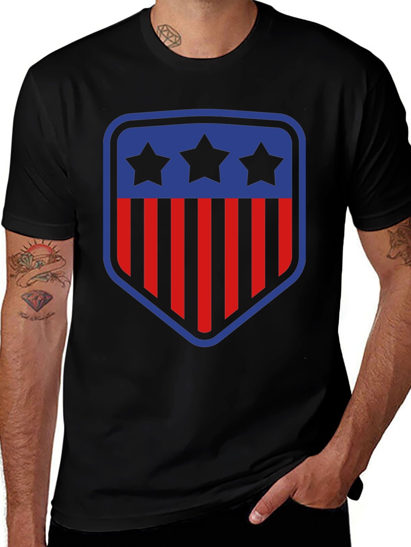 Patriotic Shield T-Shirt - Stars and Stripes Design