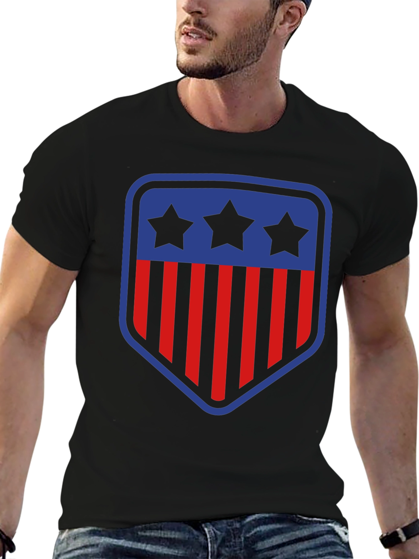 Patriotic Shield T-Shirt - Stars and Stripes Design