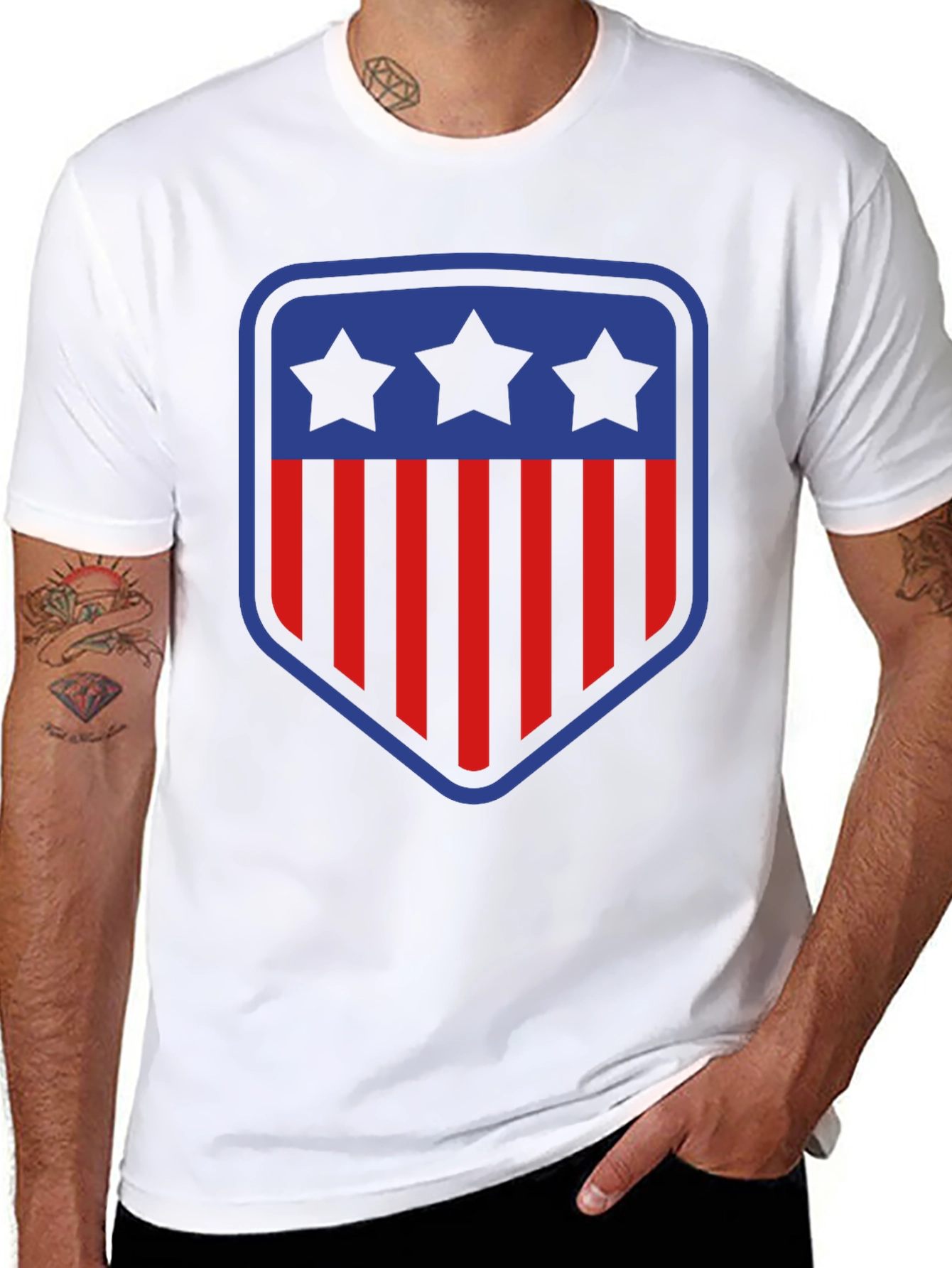 Patriotic Shield T-Shirt - Stars and Stripes Design