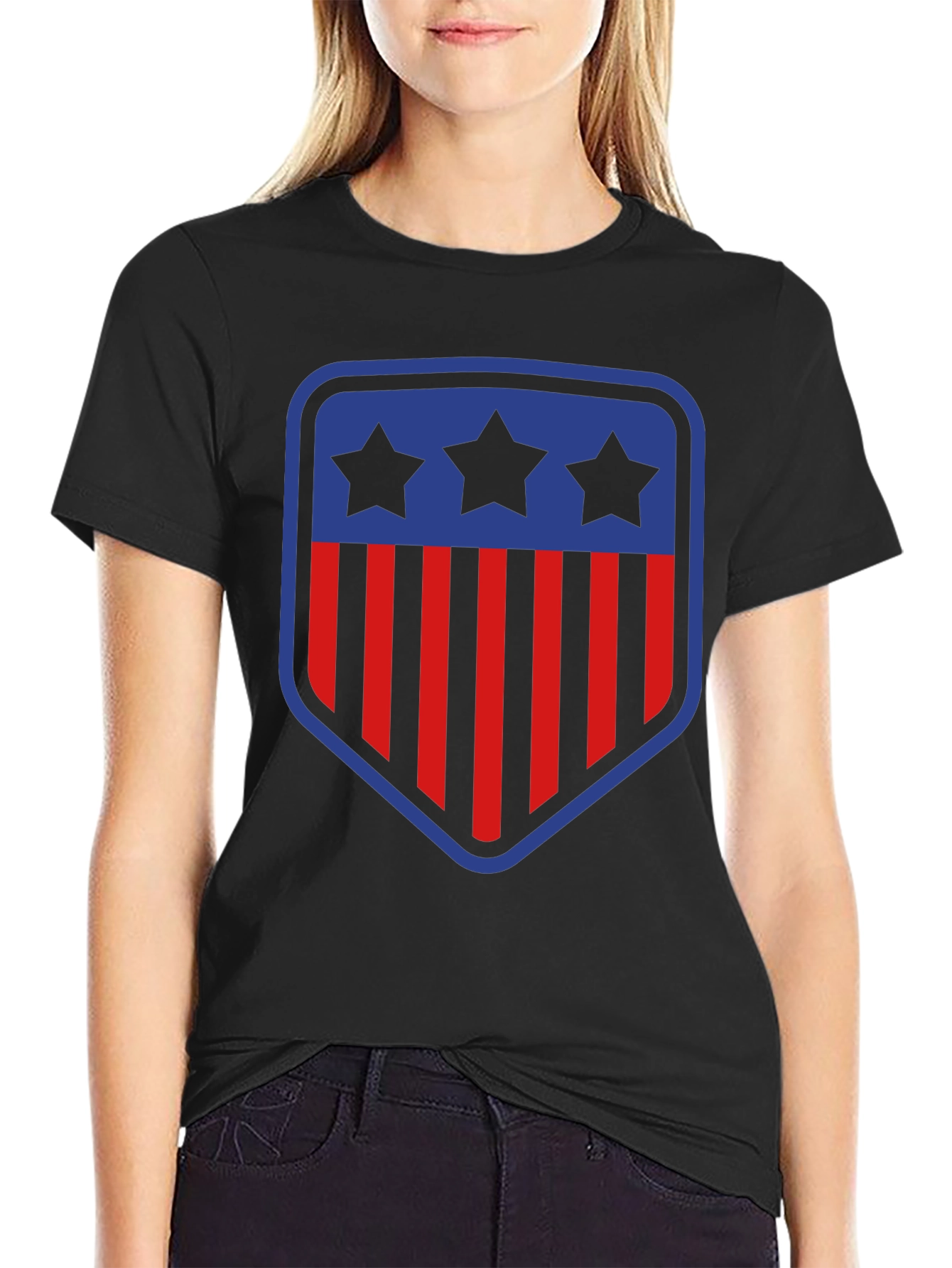 Patriotic Shield T-Shirt - Stars and Stripes Design
