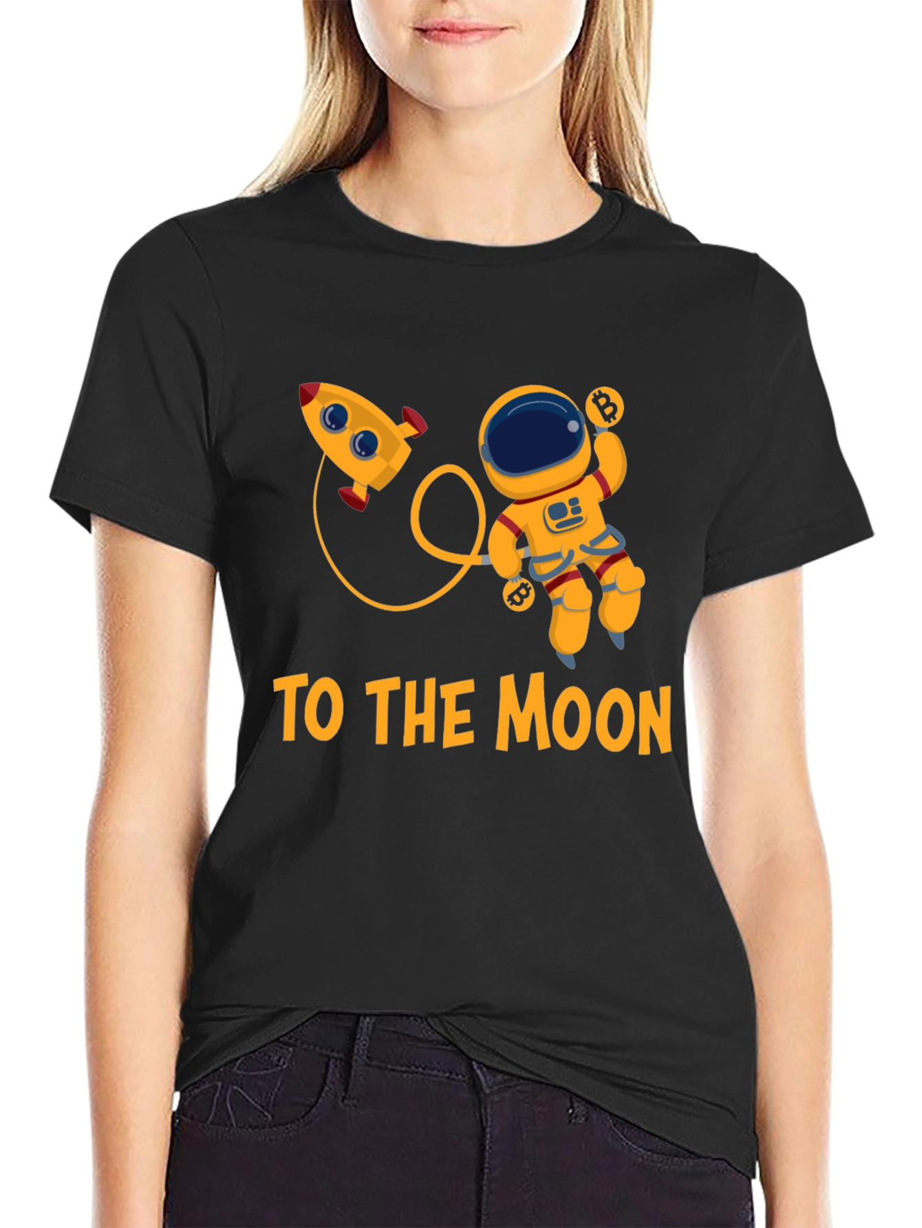 Bitcoin Astronaut To The Moon Black T-Shirt