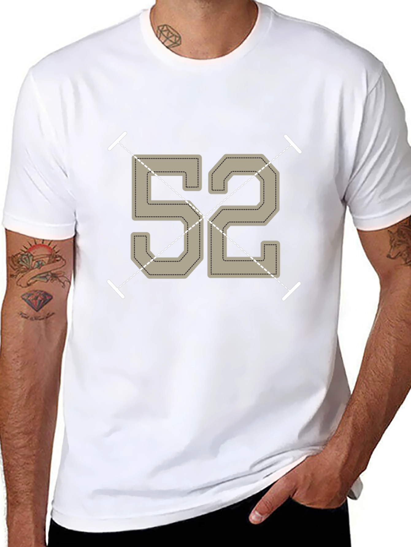 Retro Number 52 Graphic Tee - Black Cotton T-Shirt