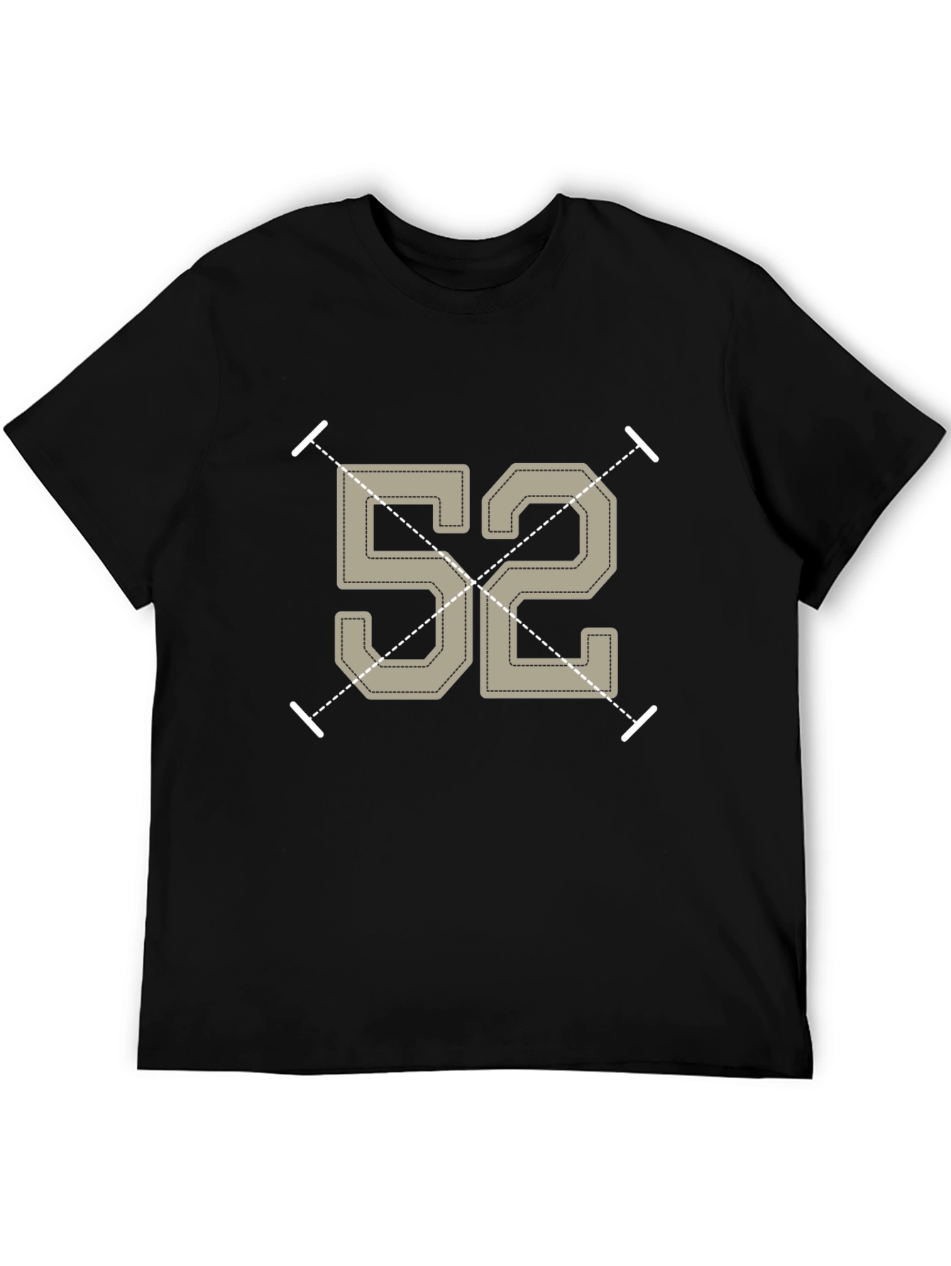 Retro Number 52 Graphic Tee - Black Cotton T-Shirt