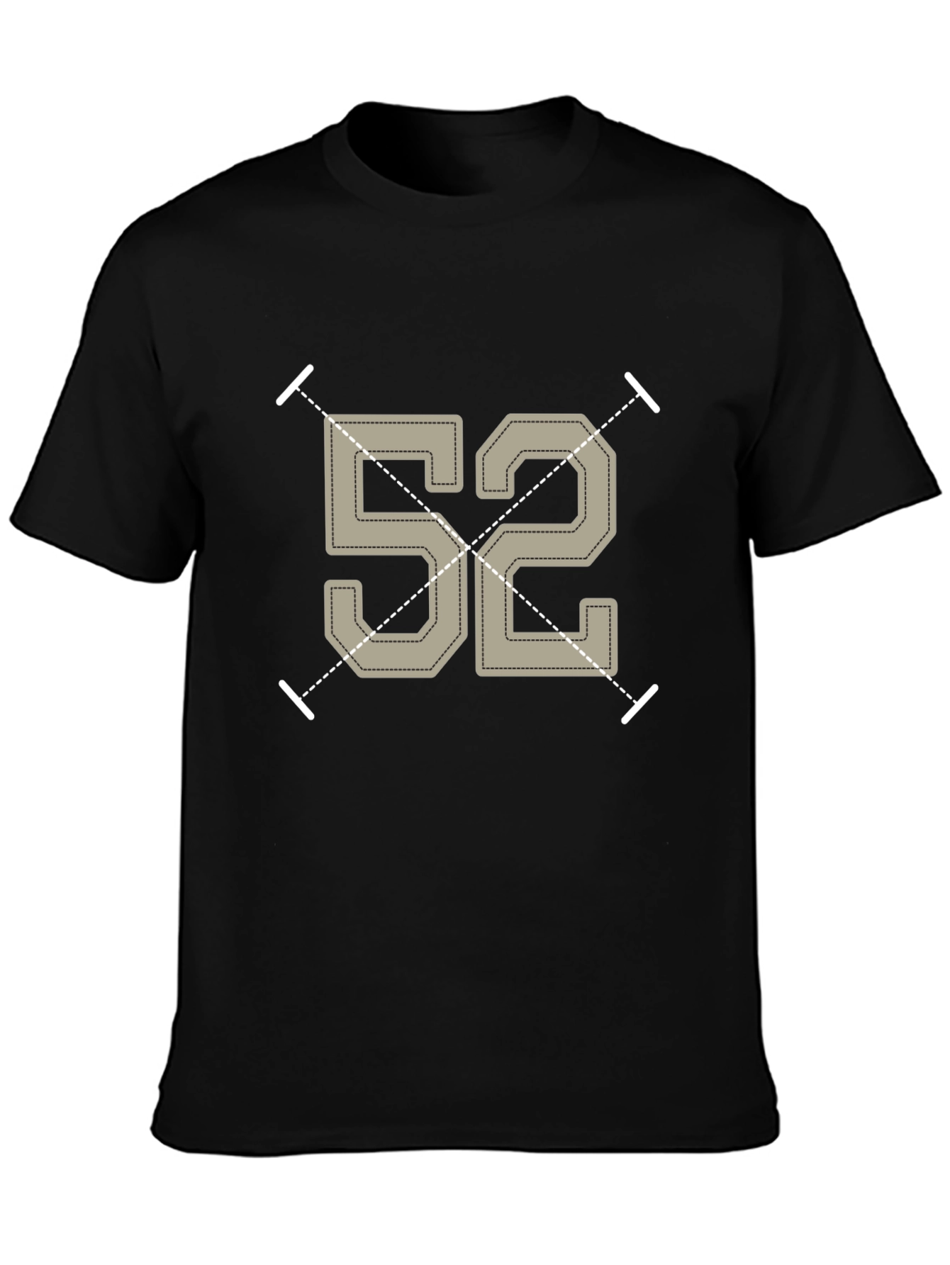 Retro Number 52 Graphic Tee - Black Cotton T-Shirt