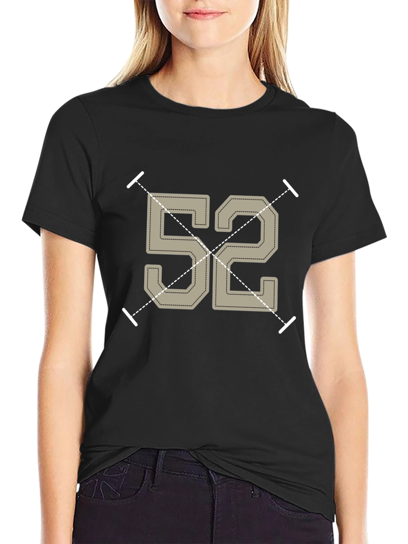 Retro Number 52 Graphic Tee - Black Cotton T-Shirt