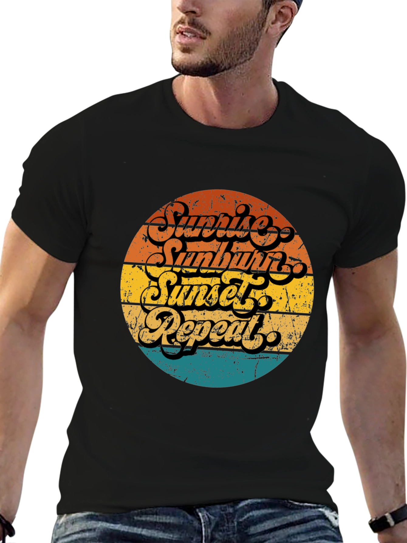 Sunrise Sunburn Sunset Repeat Black T-Shirt