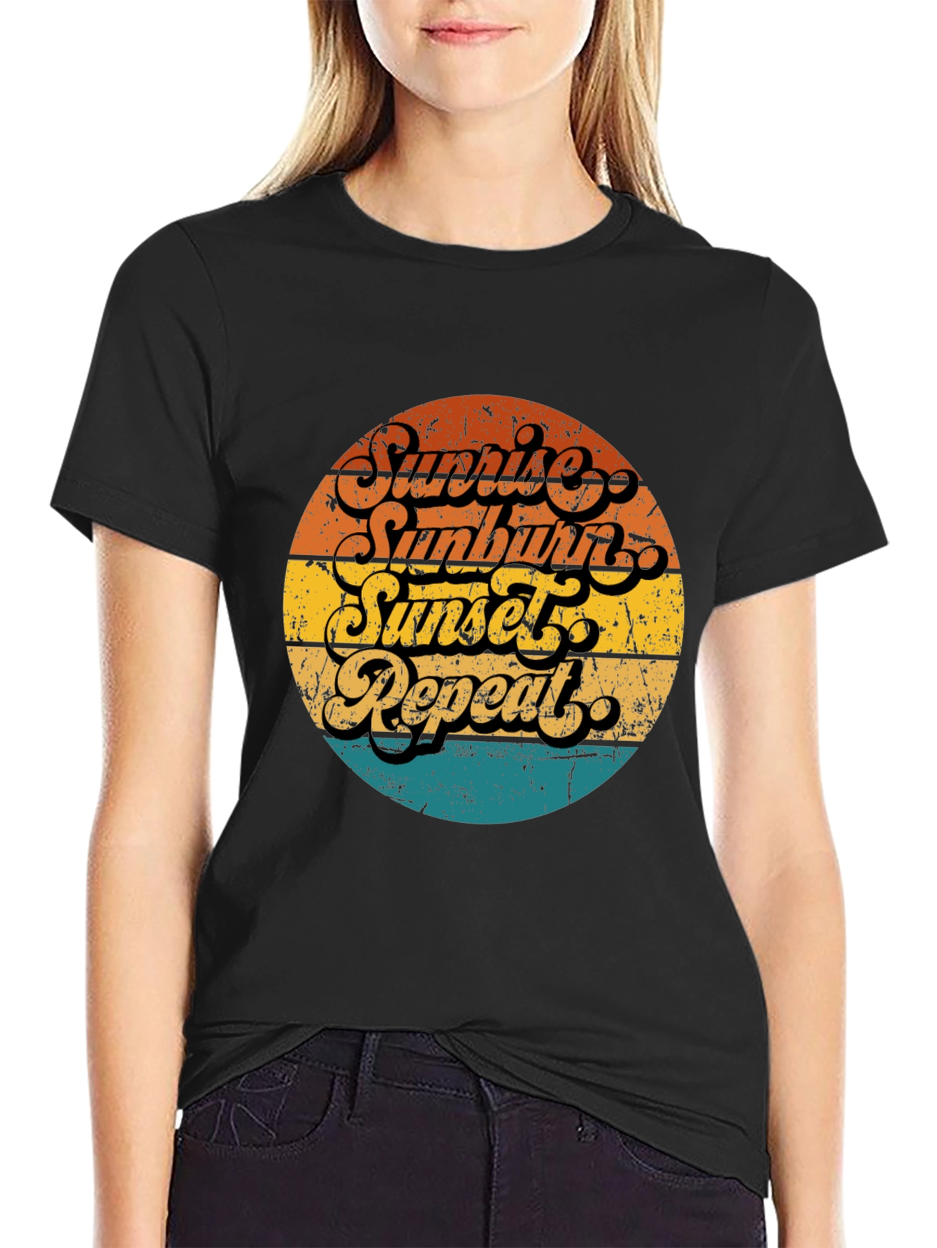 Sunrise Sunburn Sunset Repeat Black T-Shirt