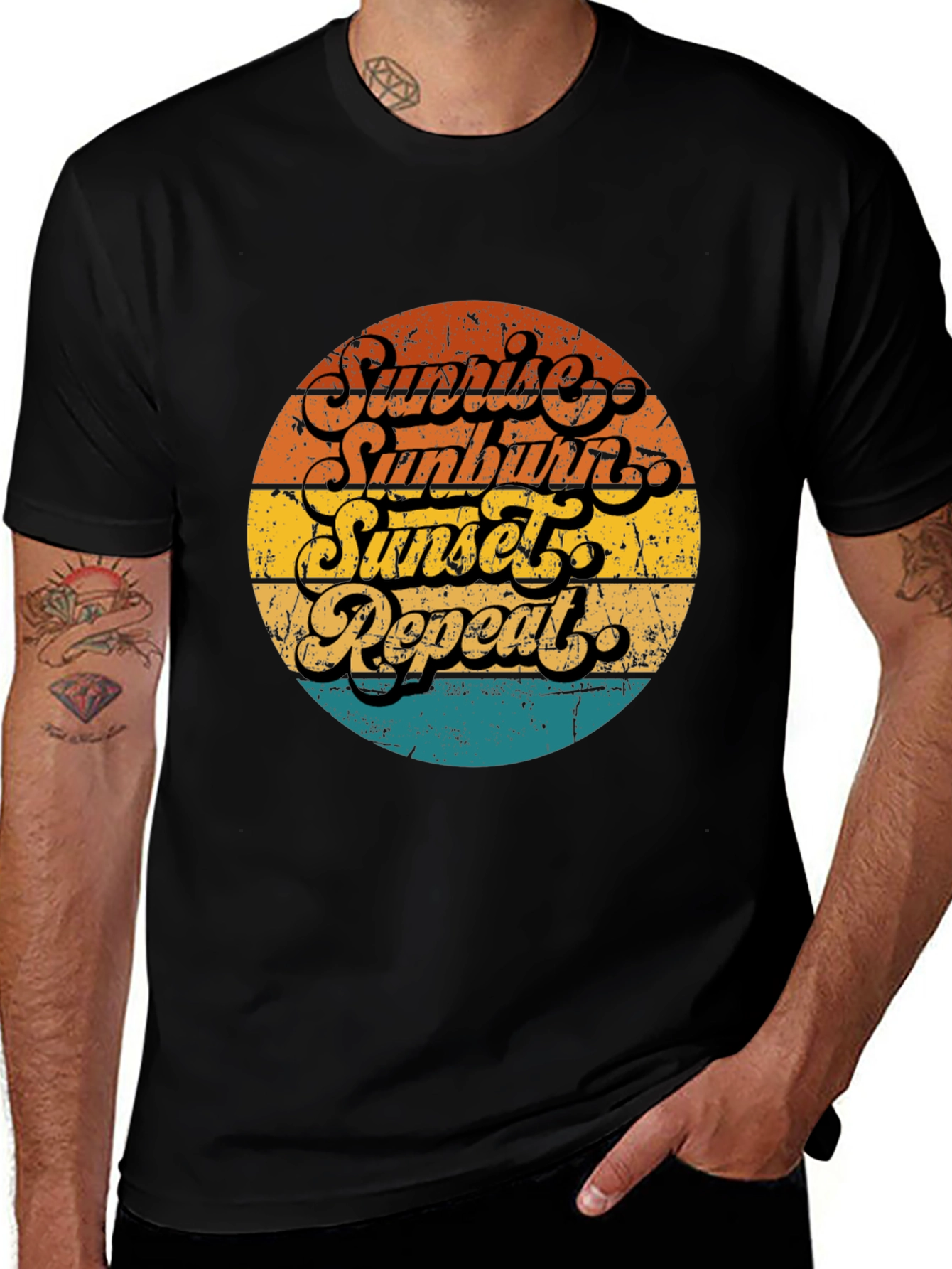 Sunrise Sunburn Sunset Repeat Black T-Shirt