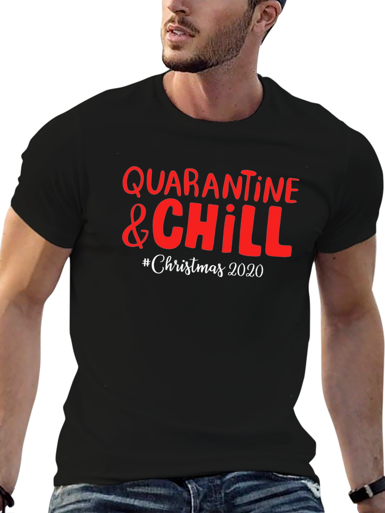 Quarantine & Chill Christmas 2020 Black T-Shirt