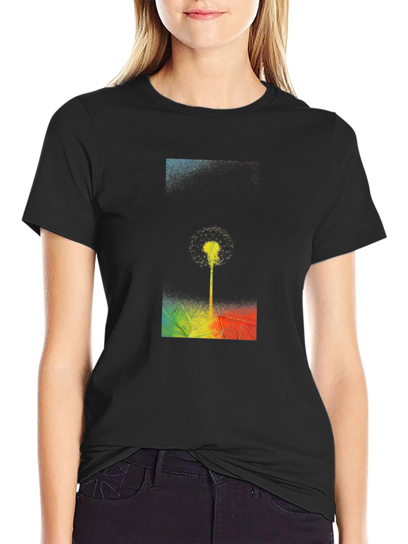 Dandelion Graphic Print Black T-Shirt