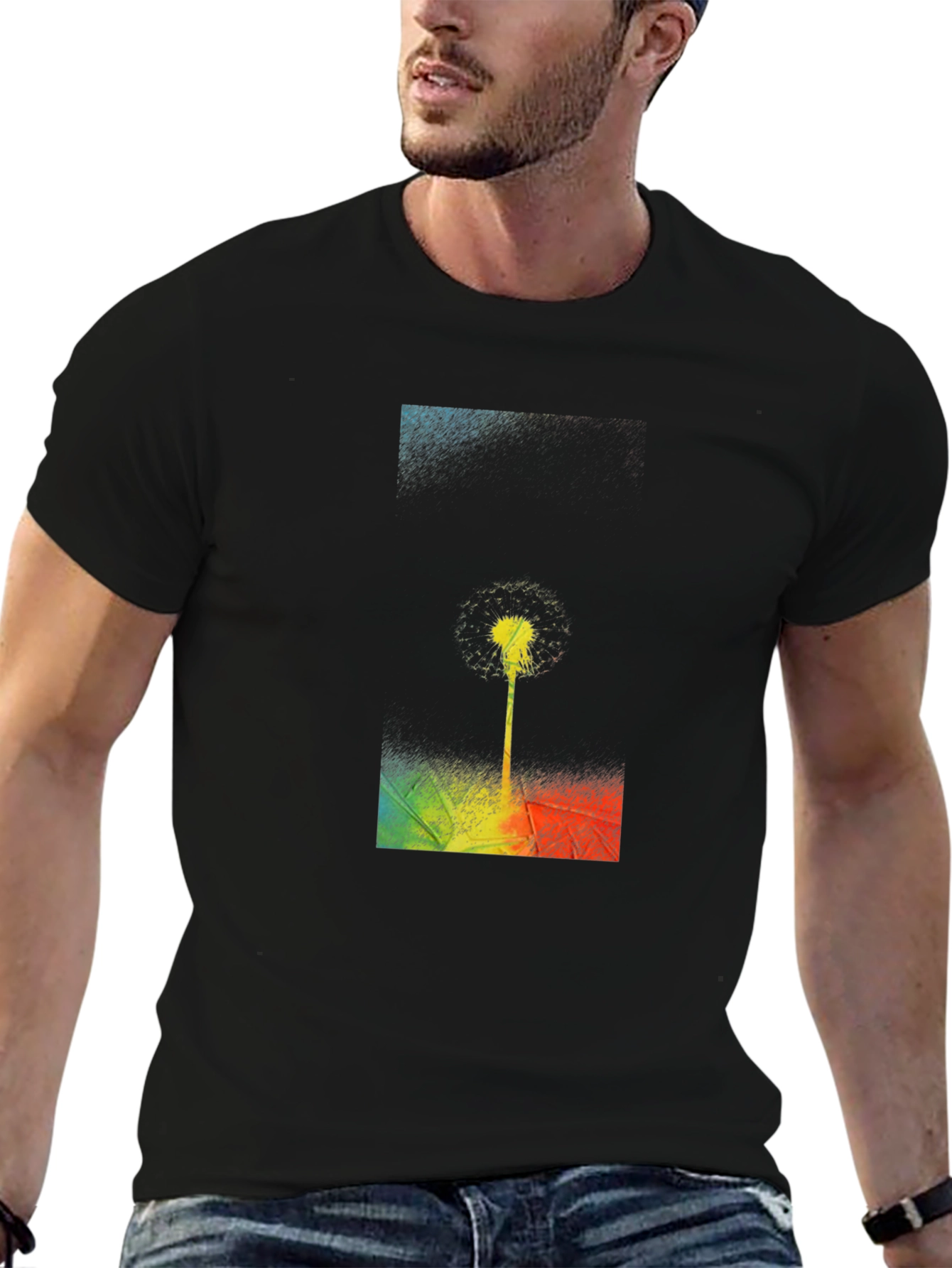 Dandelion Graphic Print Black T-Shirt