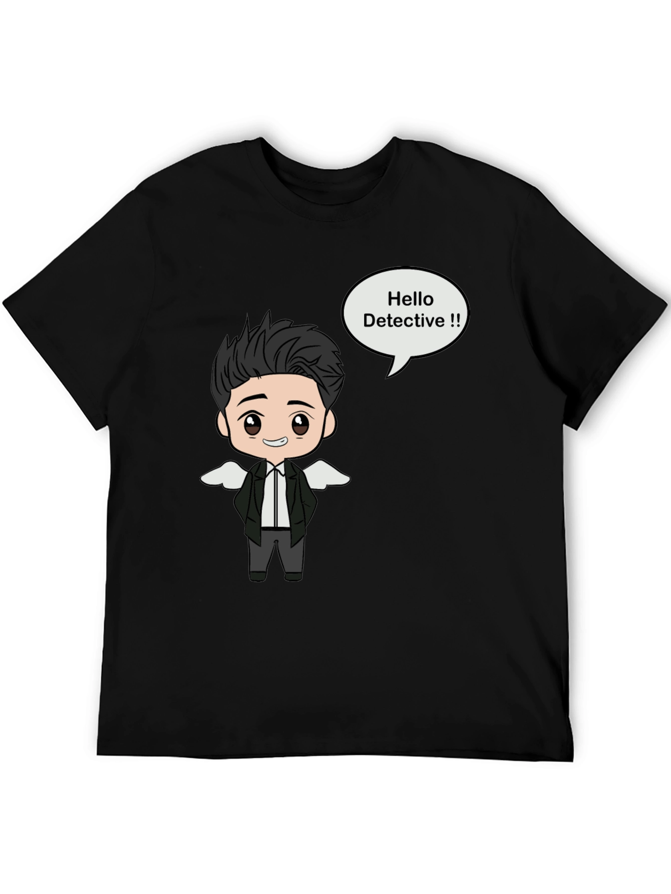 Detective Cartoon Graphic Black T-Shirt