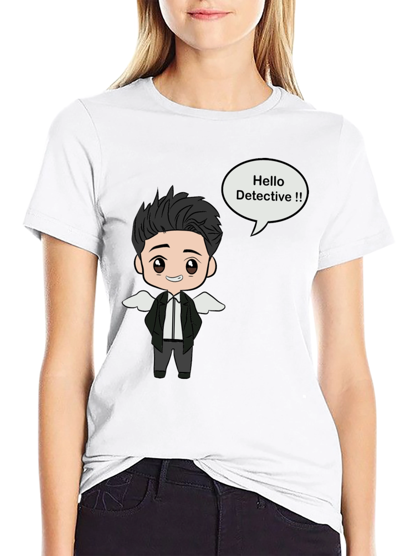 Detective Cartoon Graphic Black T-Shirt
