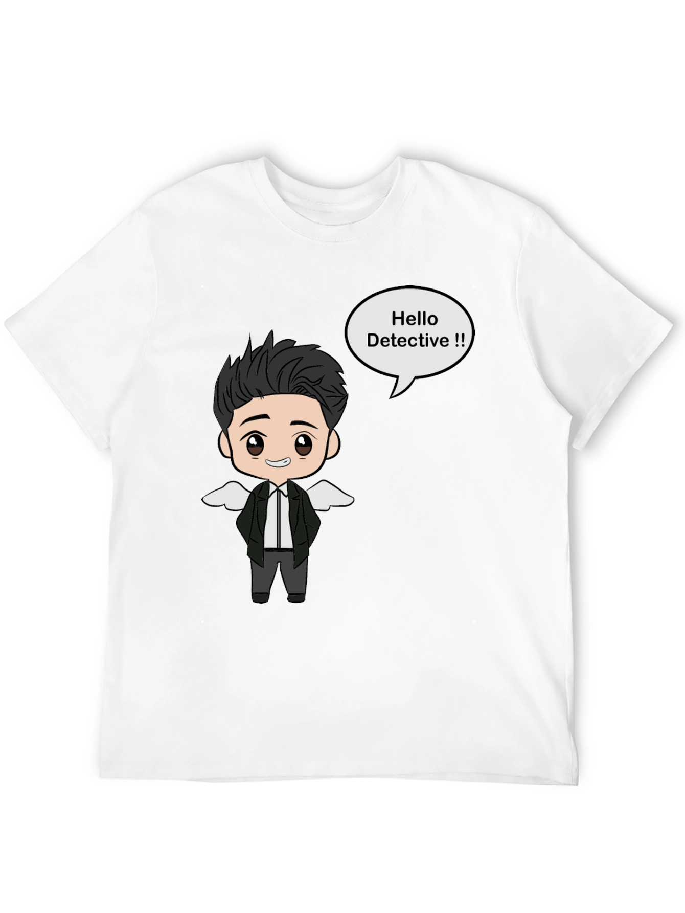 Detective Cartoon Graphic Black T-Shirt